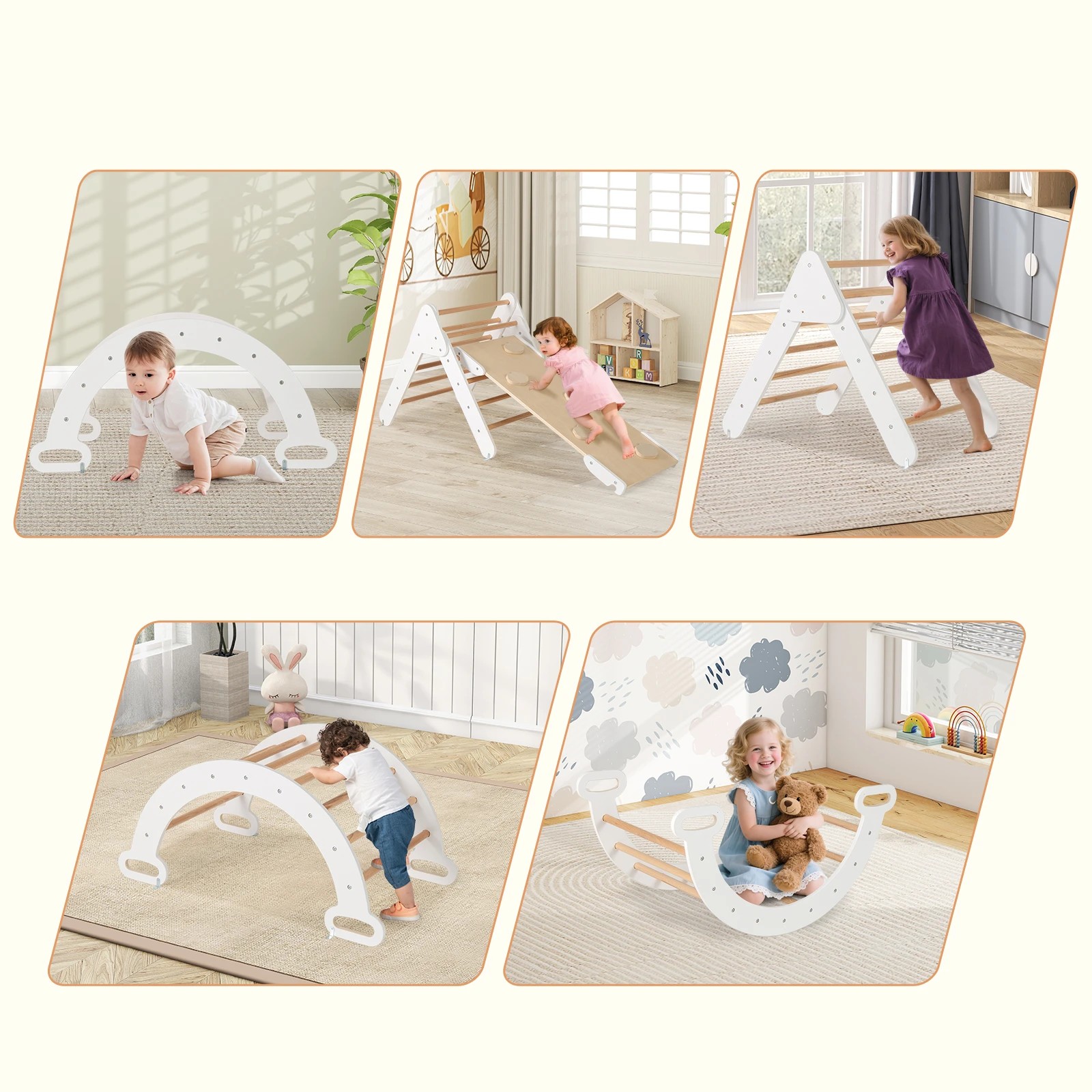 2 Costway Kids Climb Playset Wood Climbing Frame Rocking Arch Slide, 2 of 6