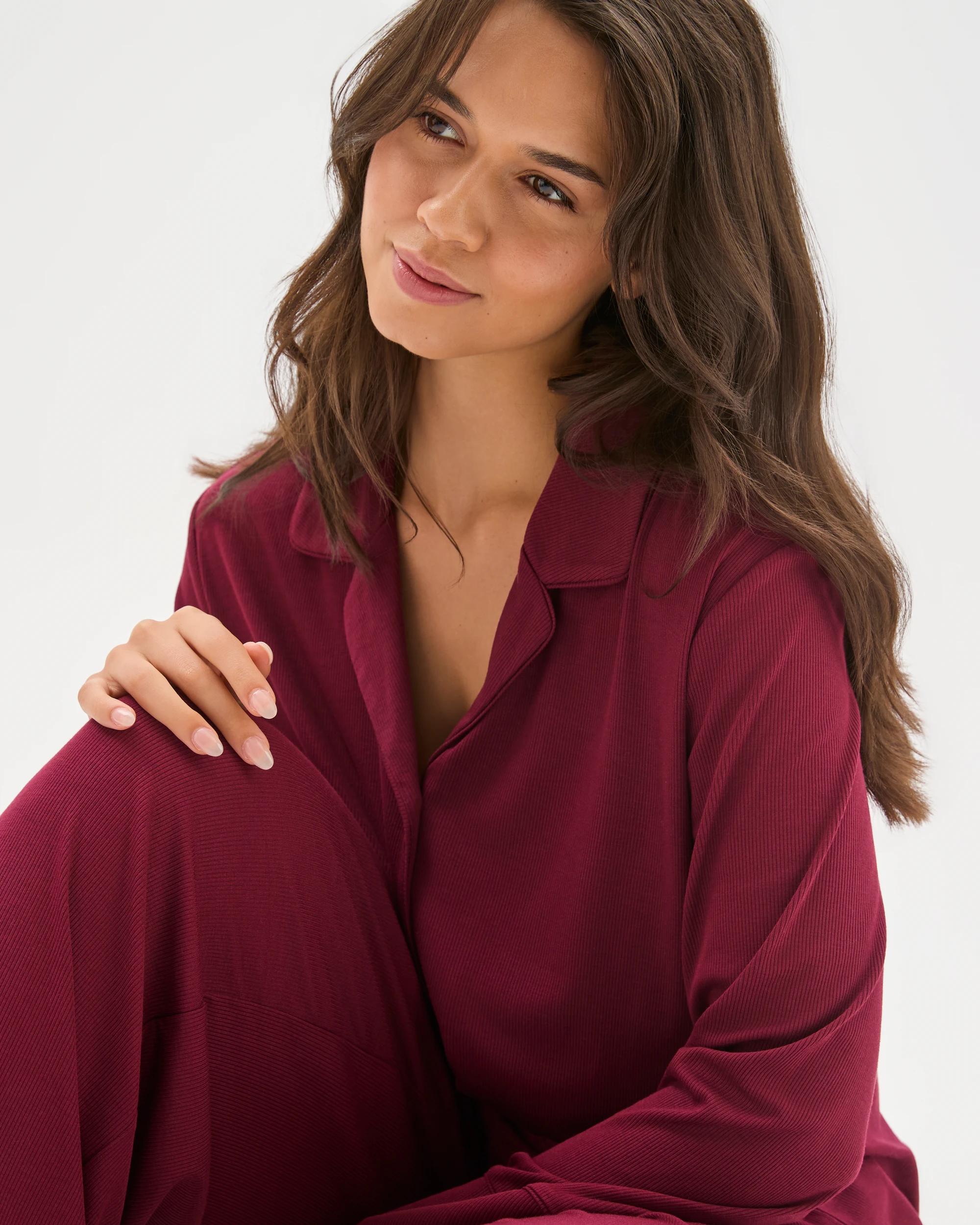 4 Target Woman Rib Wide Leg Sleep Pants ZINFANDEL, 4 of 7