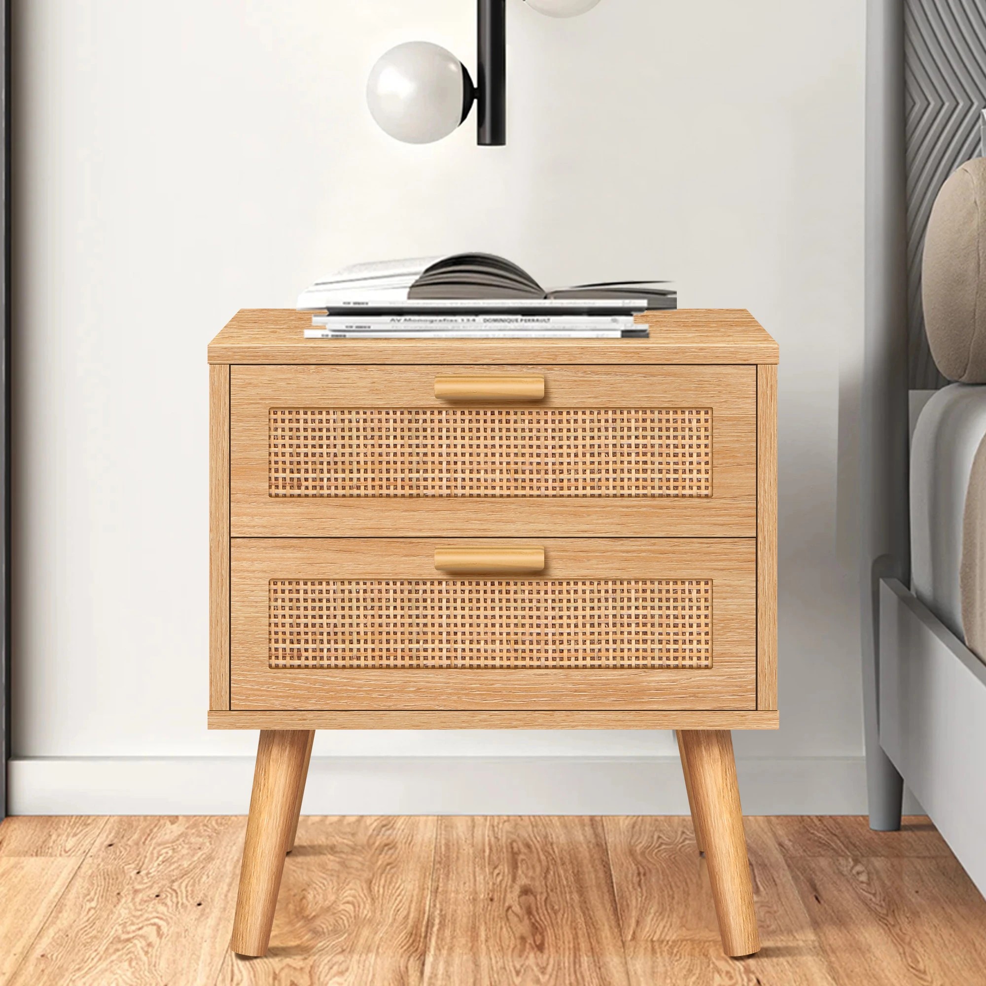 10 Alfordson Bedside Table Nightstand Side Storage Cabinet Boho Rattan - Wood, 10 of 10