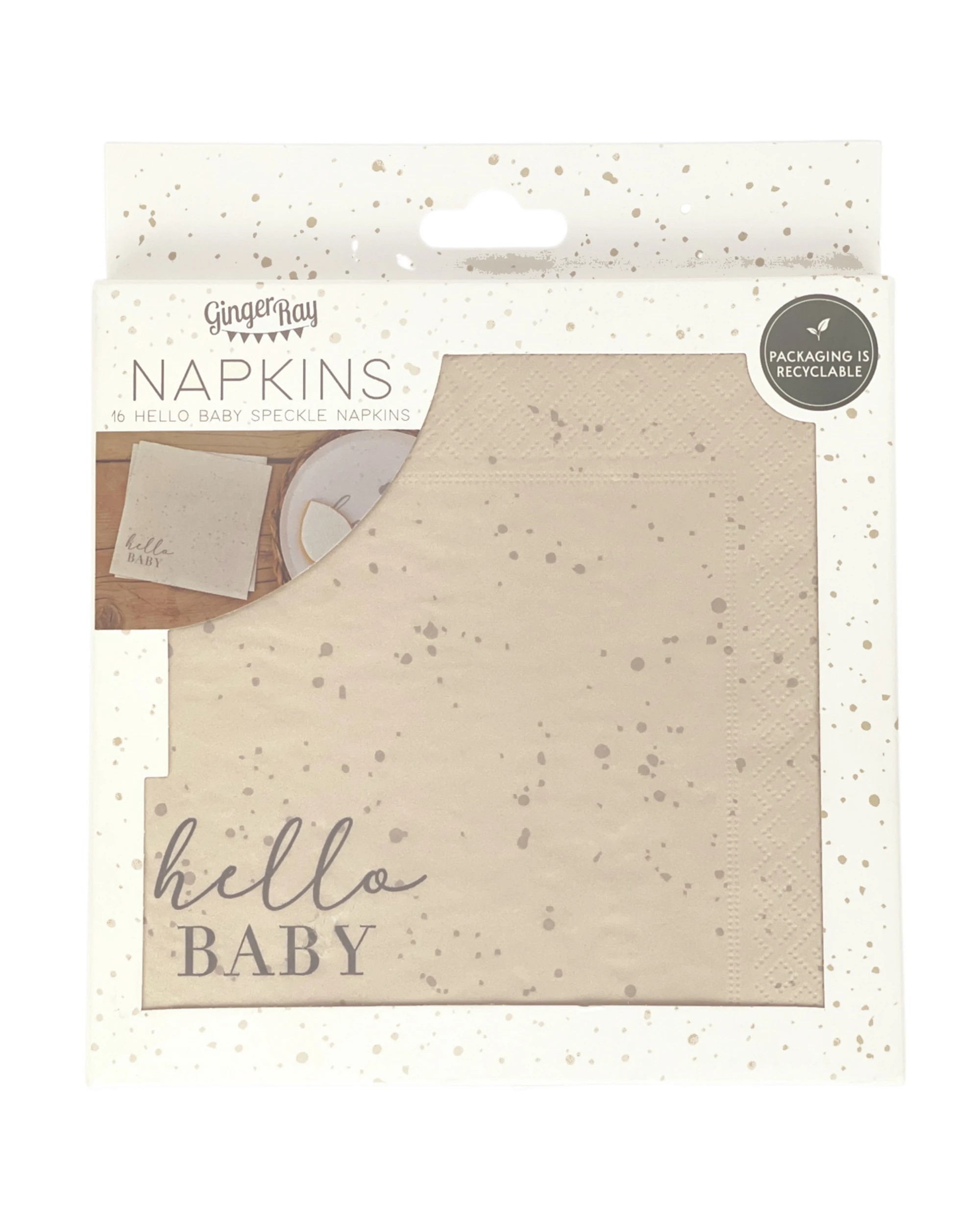 1 Ginger Ray Hello Baby Speckled Large Napkins Serviettes Pack of 16 - Beige, 1 of 1