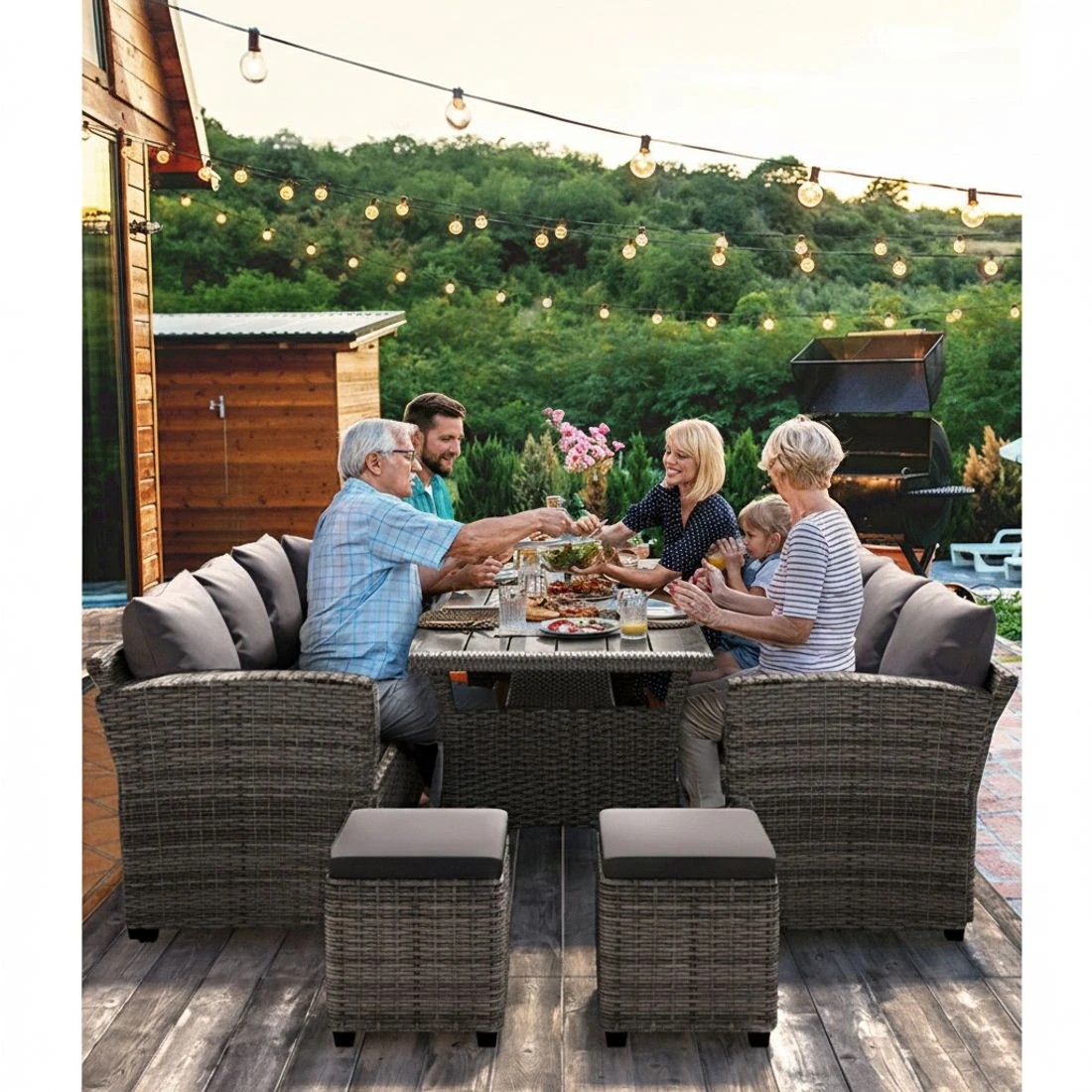 3 Gardeon Outdoor Dining Set Wicker Table Chairs Setting 8 Seater - Grey, 3 of 5