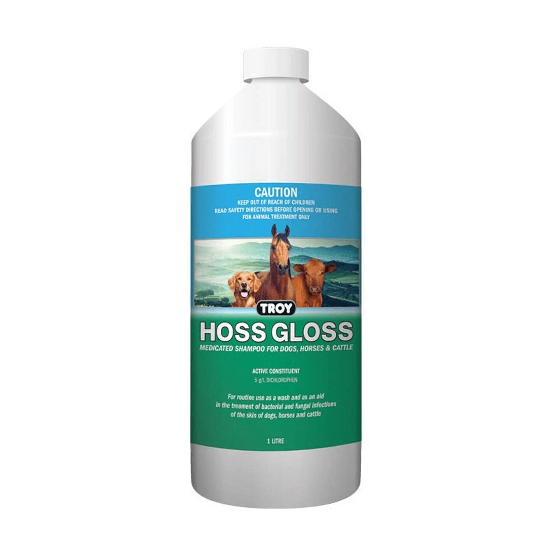 1 Troy Hoss Gloss Medicated Shampoo And Fungal Infection Horse Cattle 1L, 1 of 2