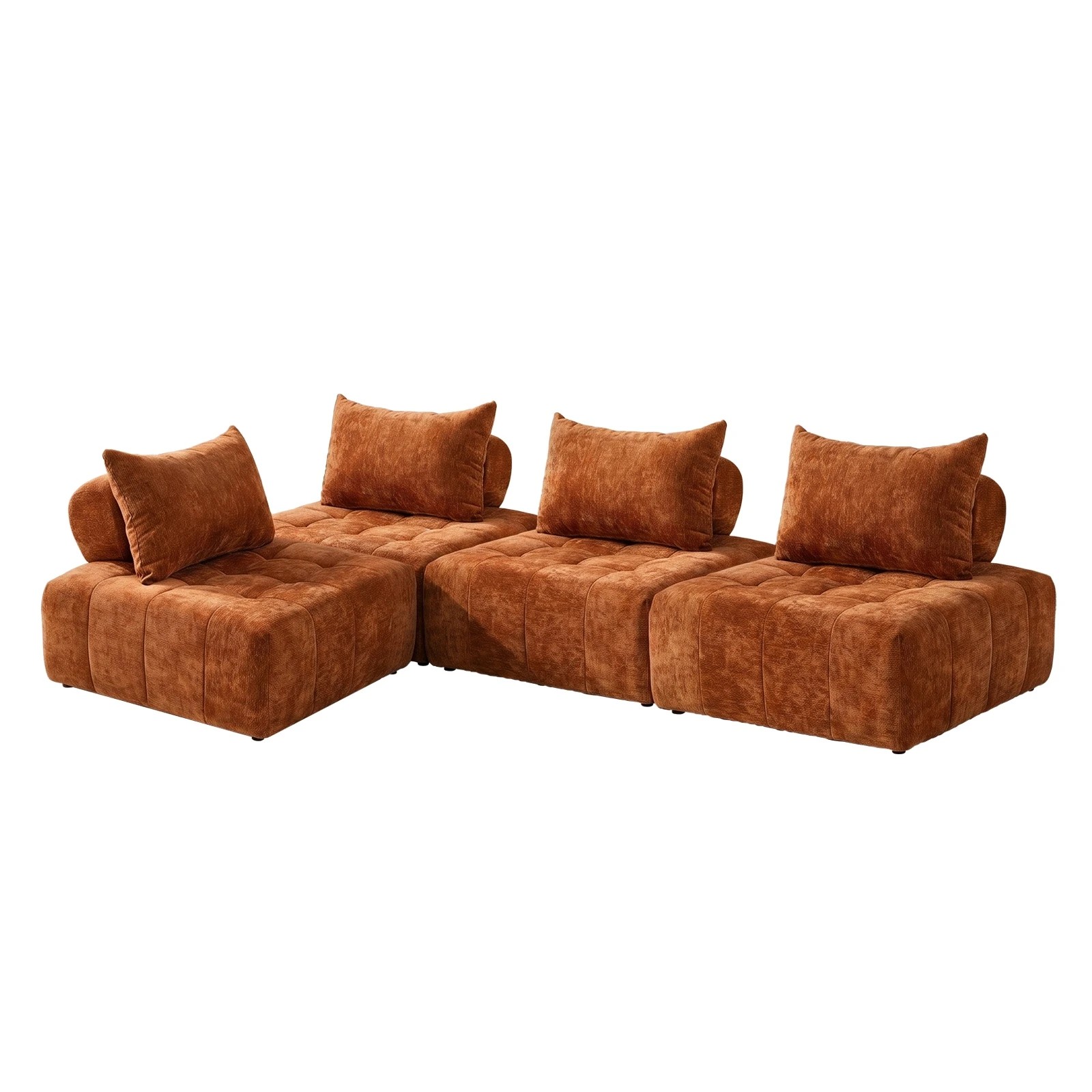 1 Oikiture 4x Chenille Modular Sofa Floor Lounge Chair w/Pillow TOFU Armless Chairs - Brown, 1 of 9