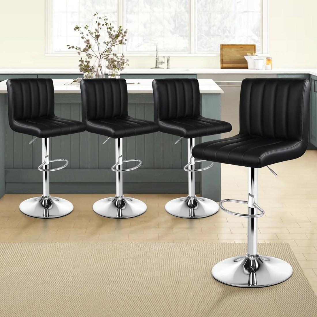 10 Alfordson 4x Bar Stools Macias Kitchen Swivel Chair Leather Gas Lift - Black, 10 of 10