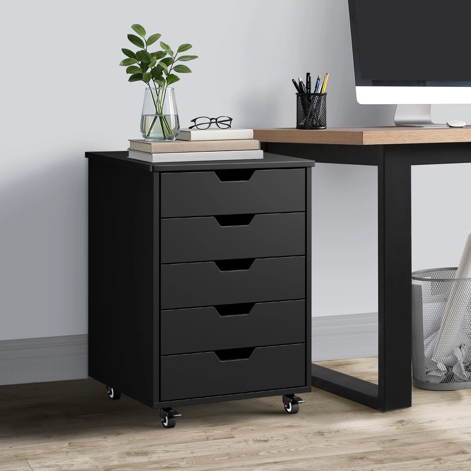 2 Oikiture 5 Drawer Mobile Filing Cabinet Storage Cabinet Home Office - Black, 2 of 8
