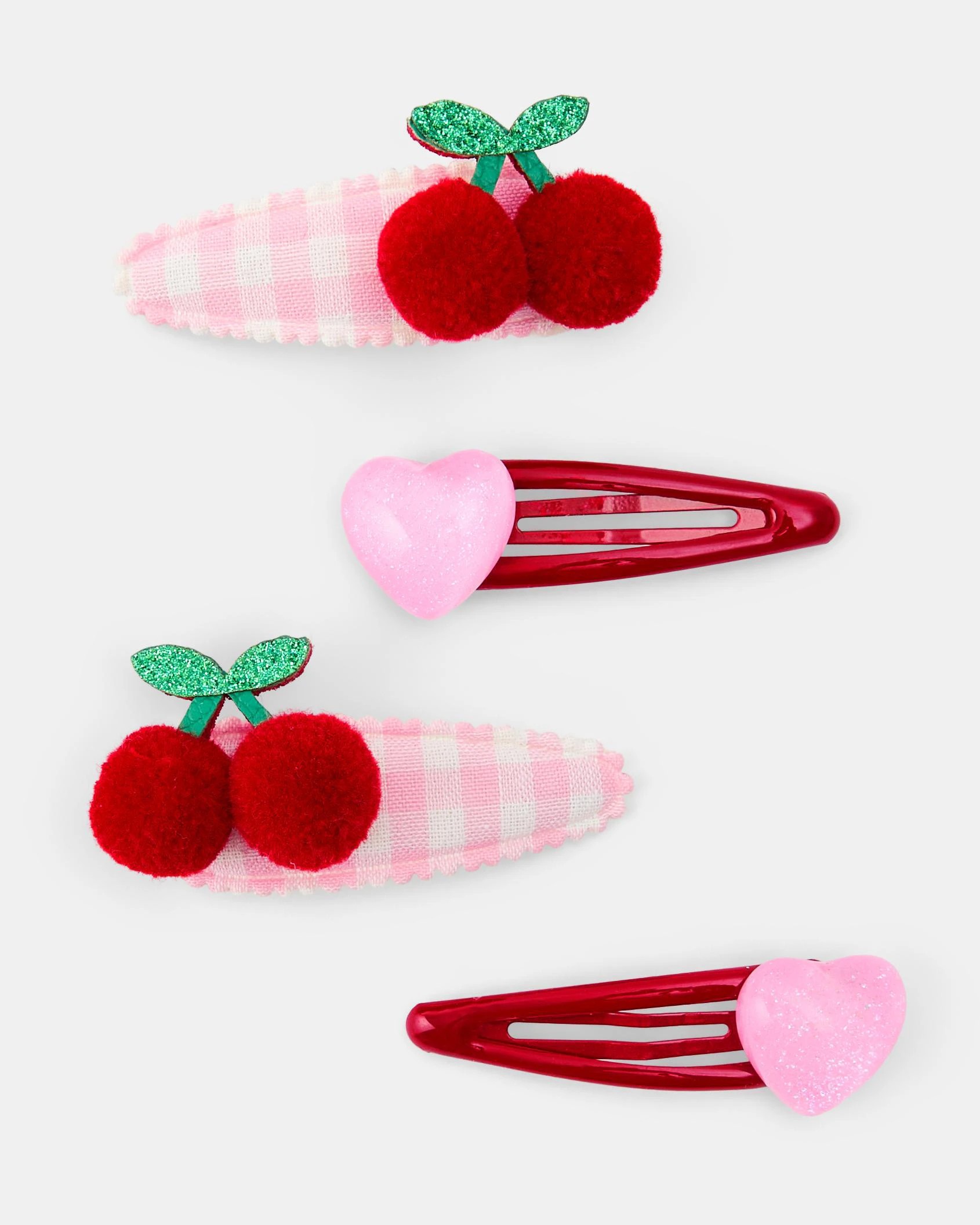 1 4 Pack Cherry and Heart Snap Hair Clips, 1 of 2