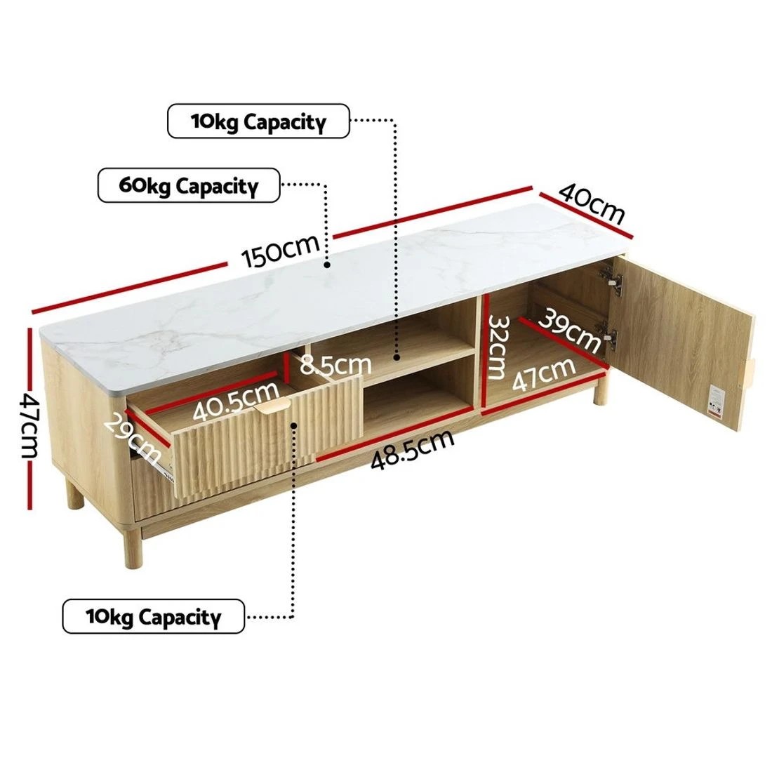 4 Artiss TV Unit Entertainment Unit Storage Drawer Shelf 150cm - Natural, 4 of 10