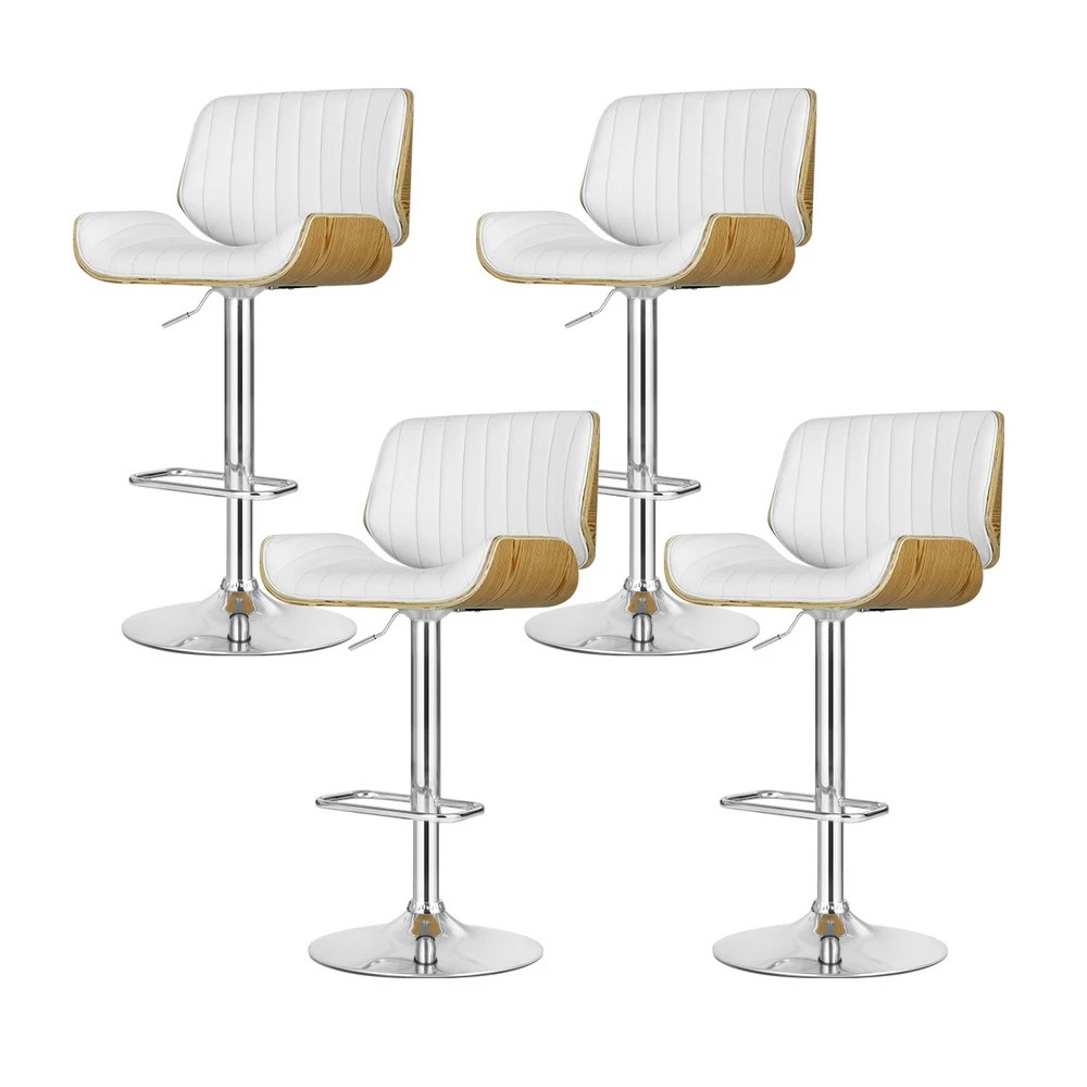 1 Artiss 4x Bar Stools Adjustable Leather Chairs - White, 1 of 6