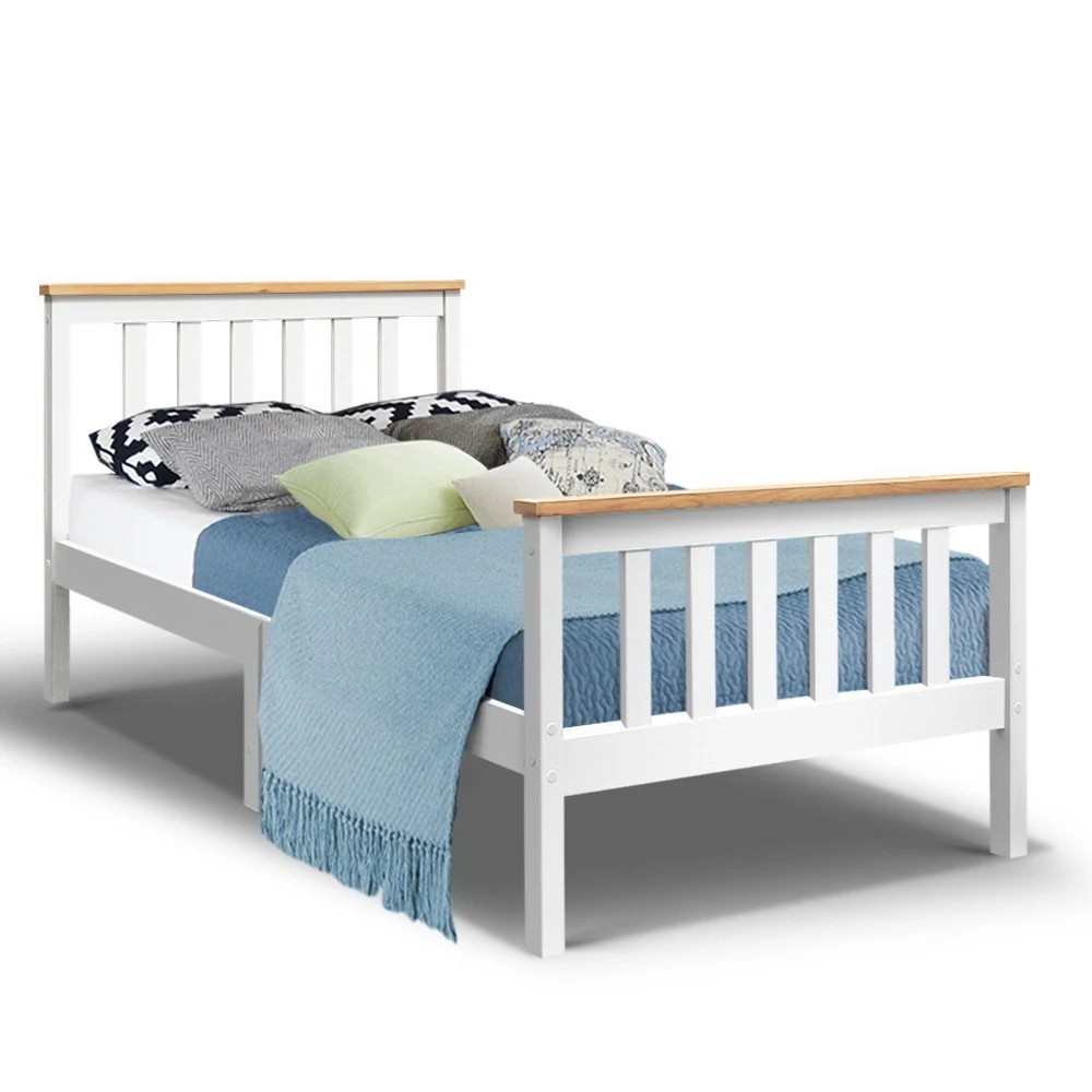 1 Artiss Bed Frame Single Size Wooden  PONY - White, 1 of 9