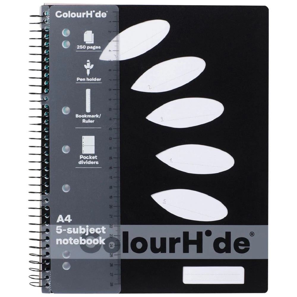 1 Colourhide A4 5 Subject Book 250 Page Black, 1 of 1