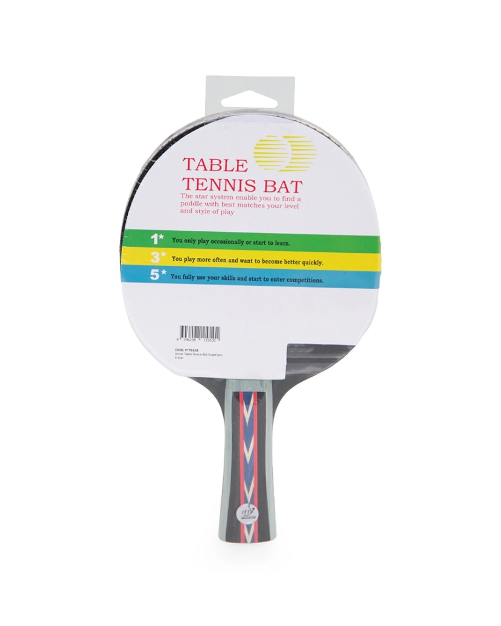4 Victor Sports Table Tennis Bat Superspin 5 Star Hard Plywood Rubber 5mm - Multi, 4 of 4