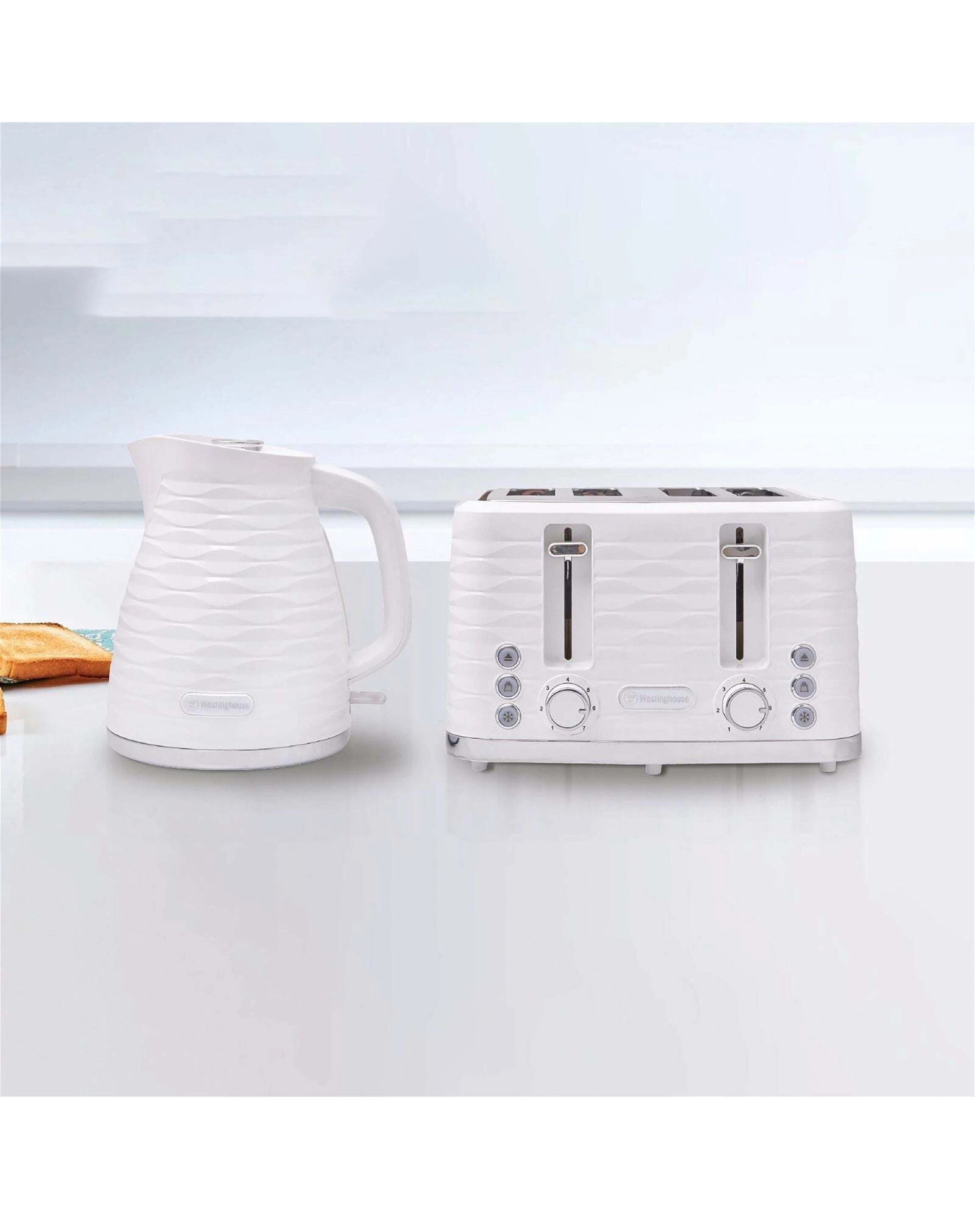 4 Westinghouse 1.7l Kettle & 4 Slice Toaster Pack White/silver Wave Pattern
 - White, 4 of 10