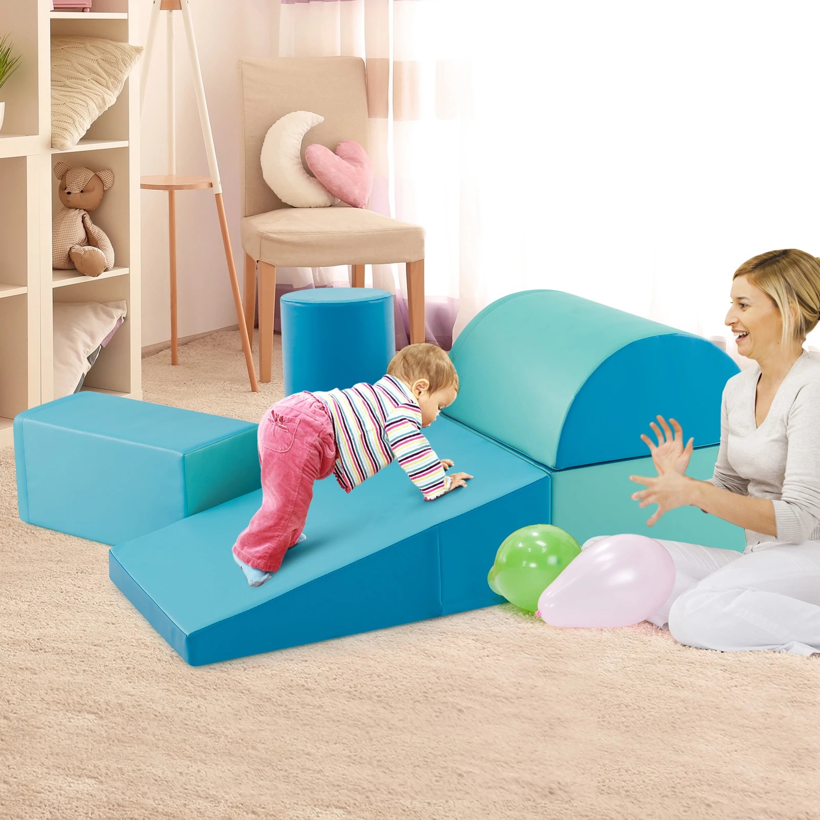 3 Costway Soft Foam Blocks Climb Crawl Slide Playset Activity Toy - Blue, 3 of 3