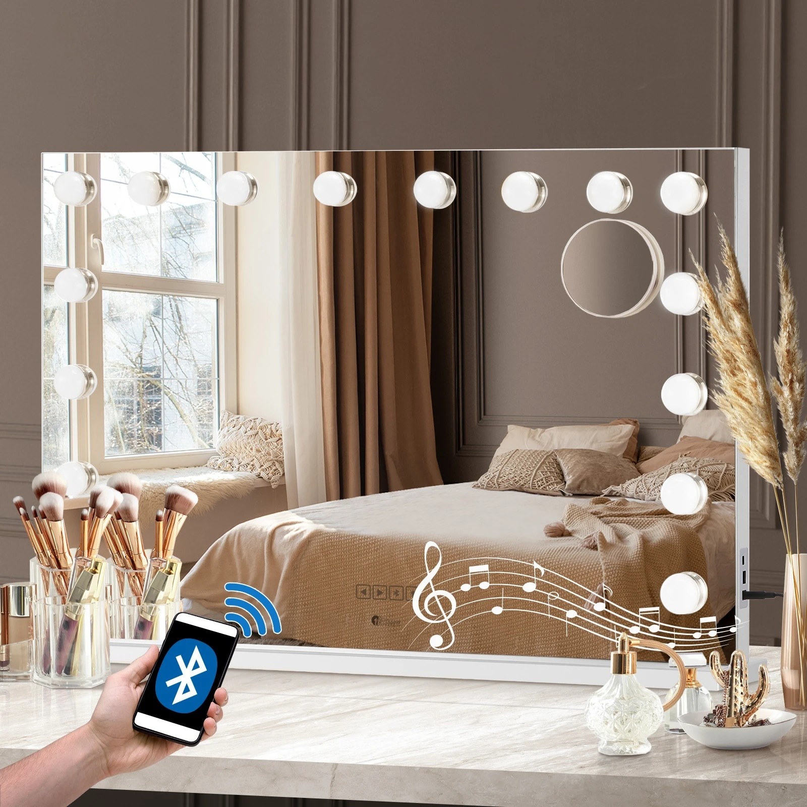 3 Oikiture Bluetooth Hollywood Makeup Mirror 16 LED Light 90x62cm Vanity Mirrors - White, 3 of 7
