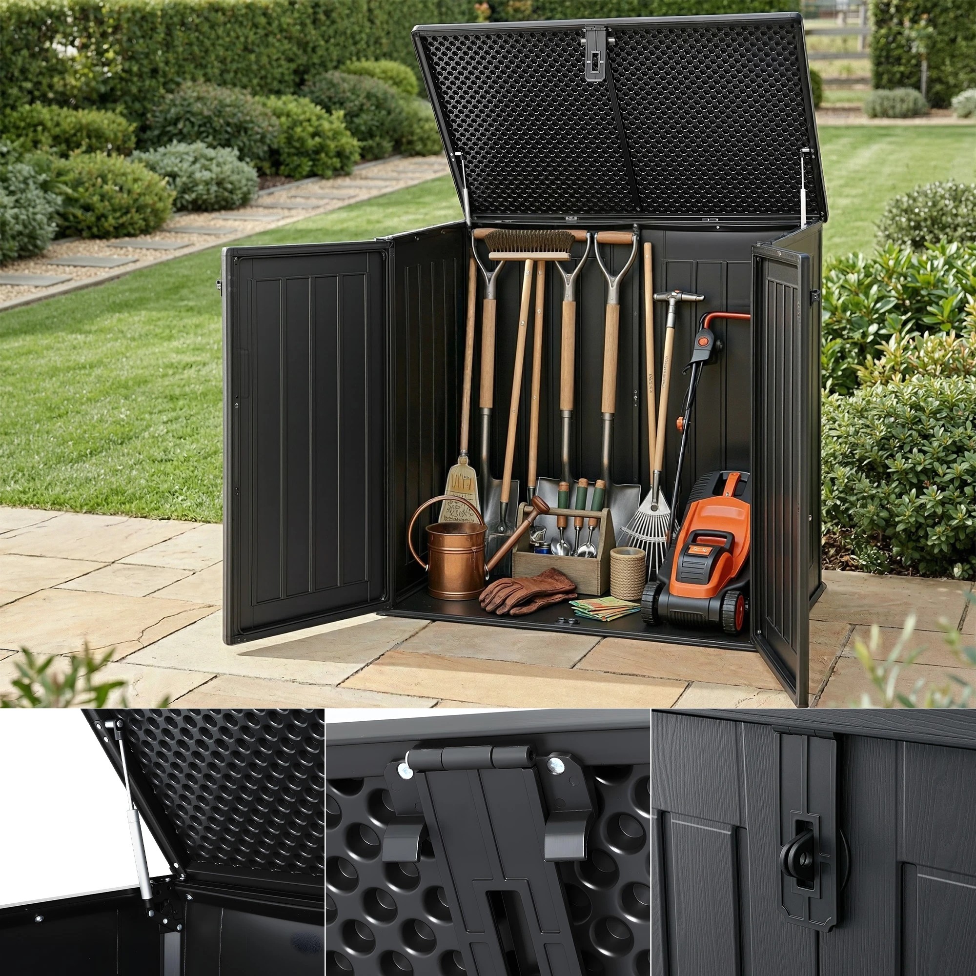 5 Gardeon Outdoor Storage Box 775L Container Lockable Cabinet Tool Organizer Shed - Black, 5 of 8