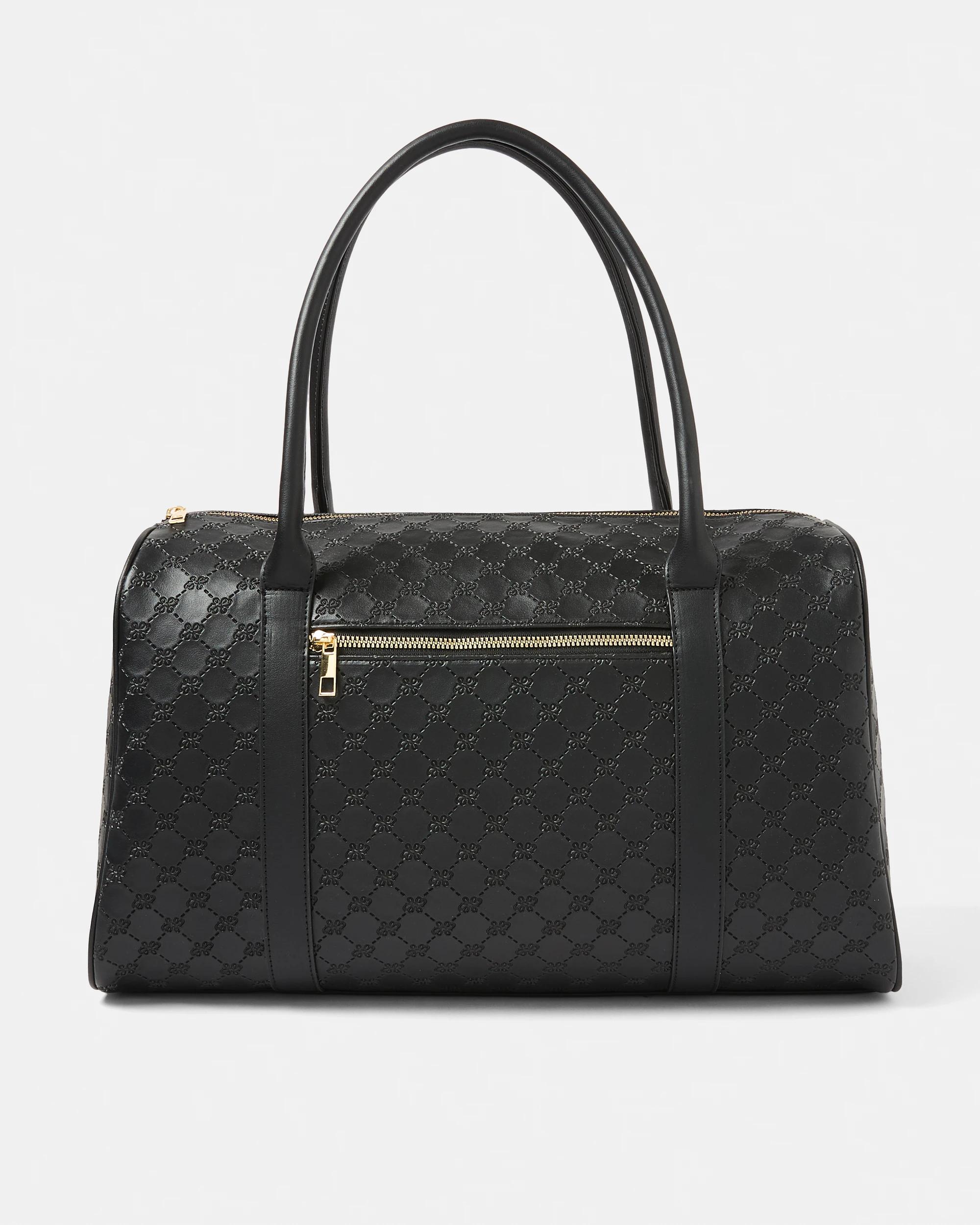 1 Embossed Weekender Bag Blk Mono, 1 of 5