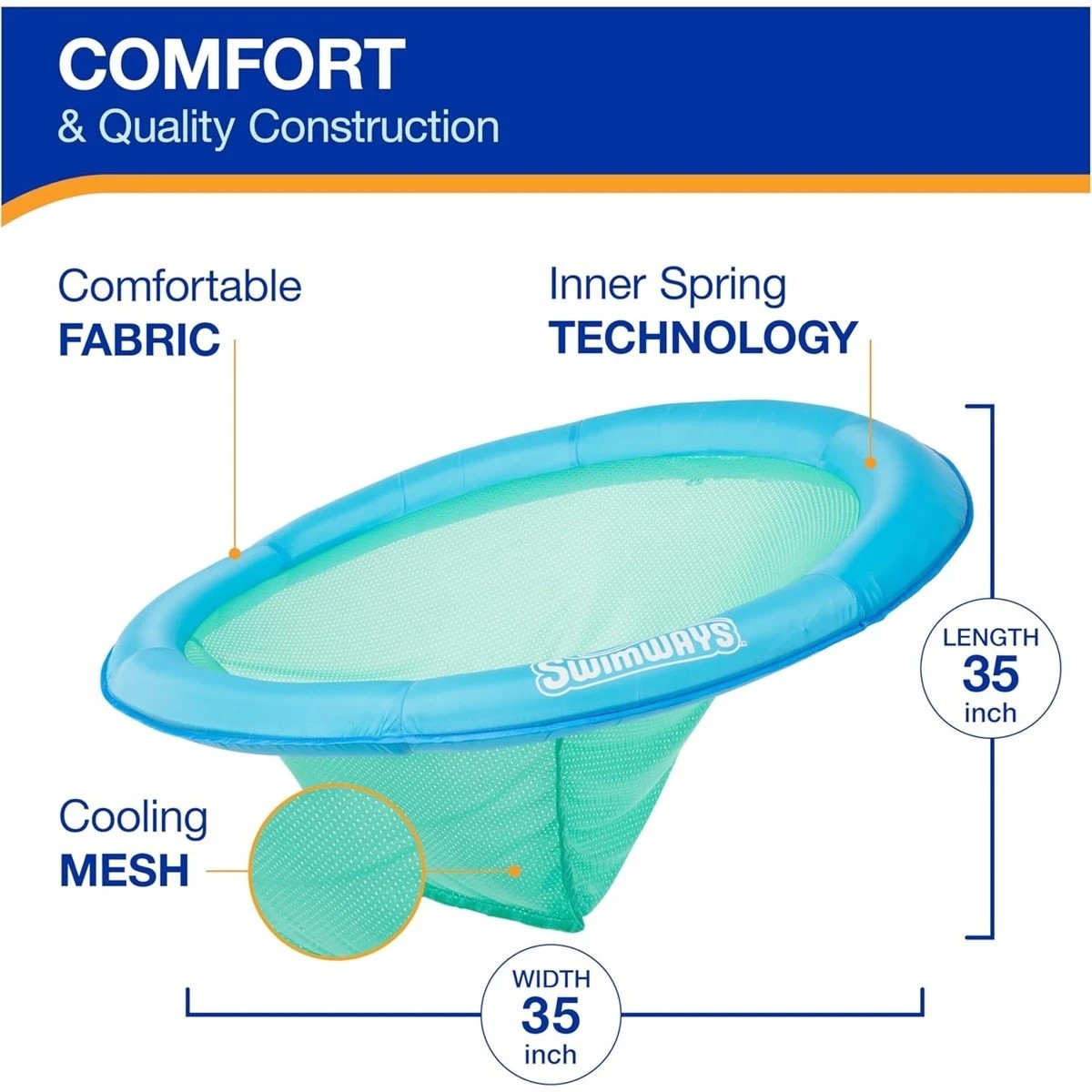 3 Swimways Premium Spring Float Papasan - Sky Blue, 3 of 7