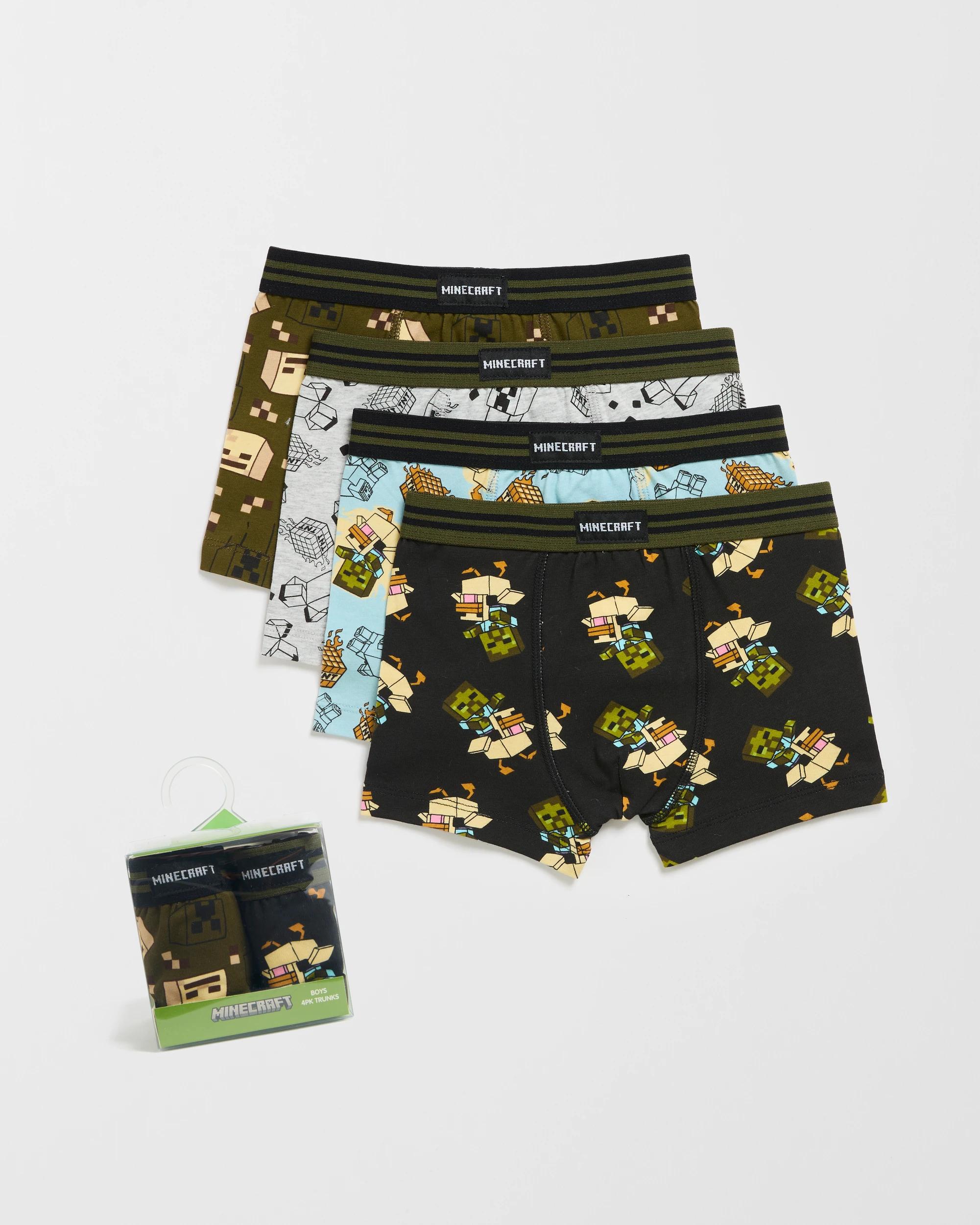 1 Licensed Minecraft Australian Cotton 4 Pack Younger Boys Trunks MULTI MINECRAFT, 1 of 2