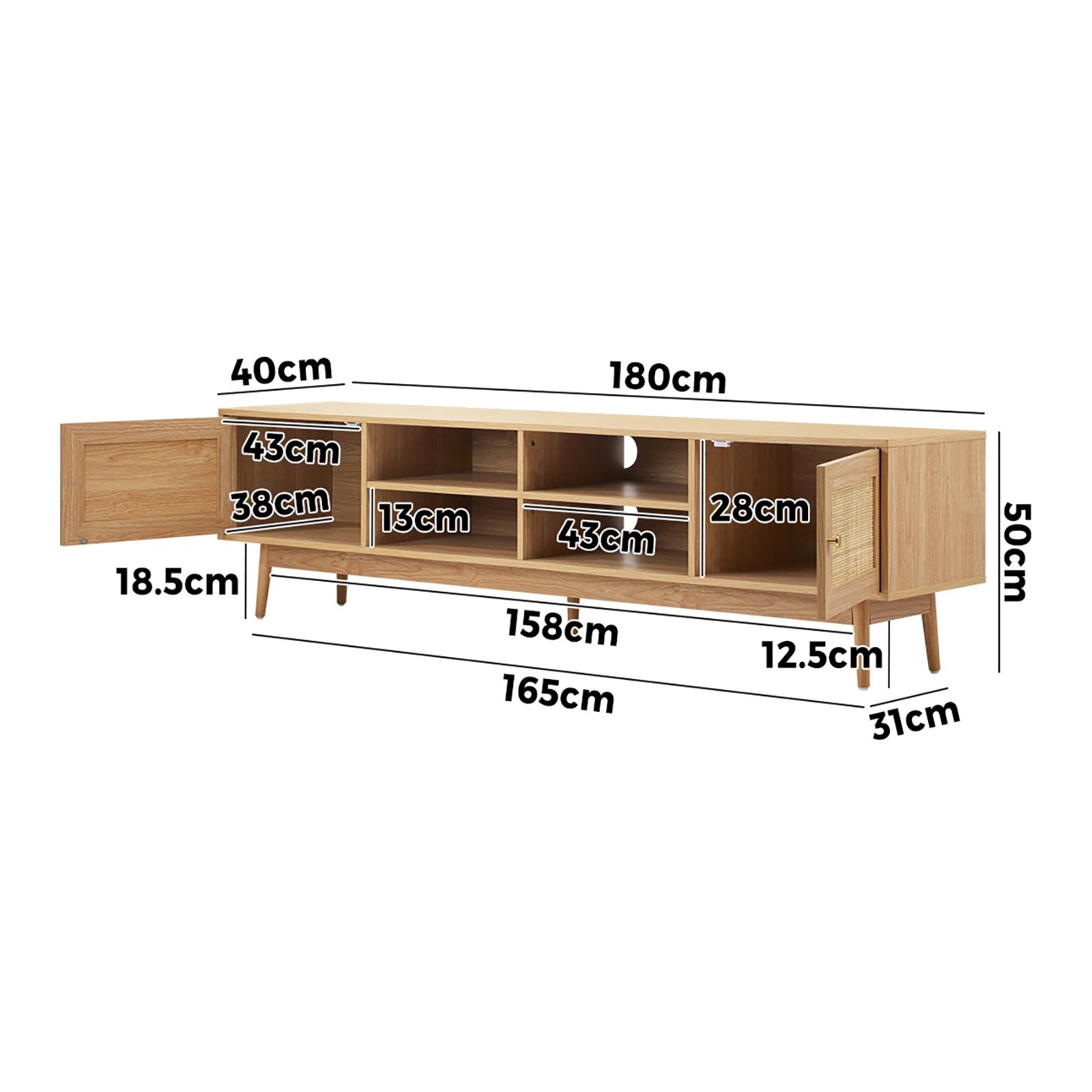 7 Oikiture Tv Cabinet Entertainment Unit Rattan Drawers 180cm
 - Natural, 7 of 8