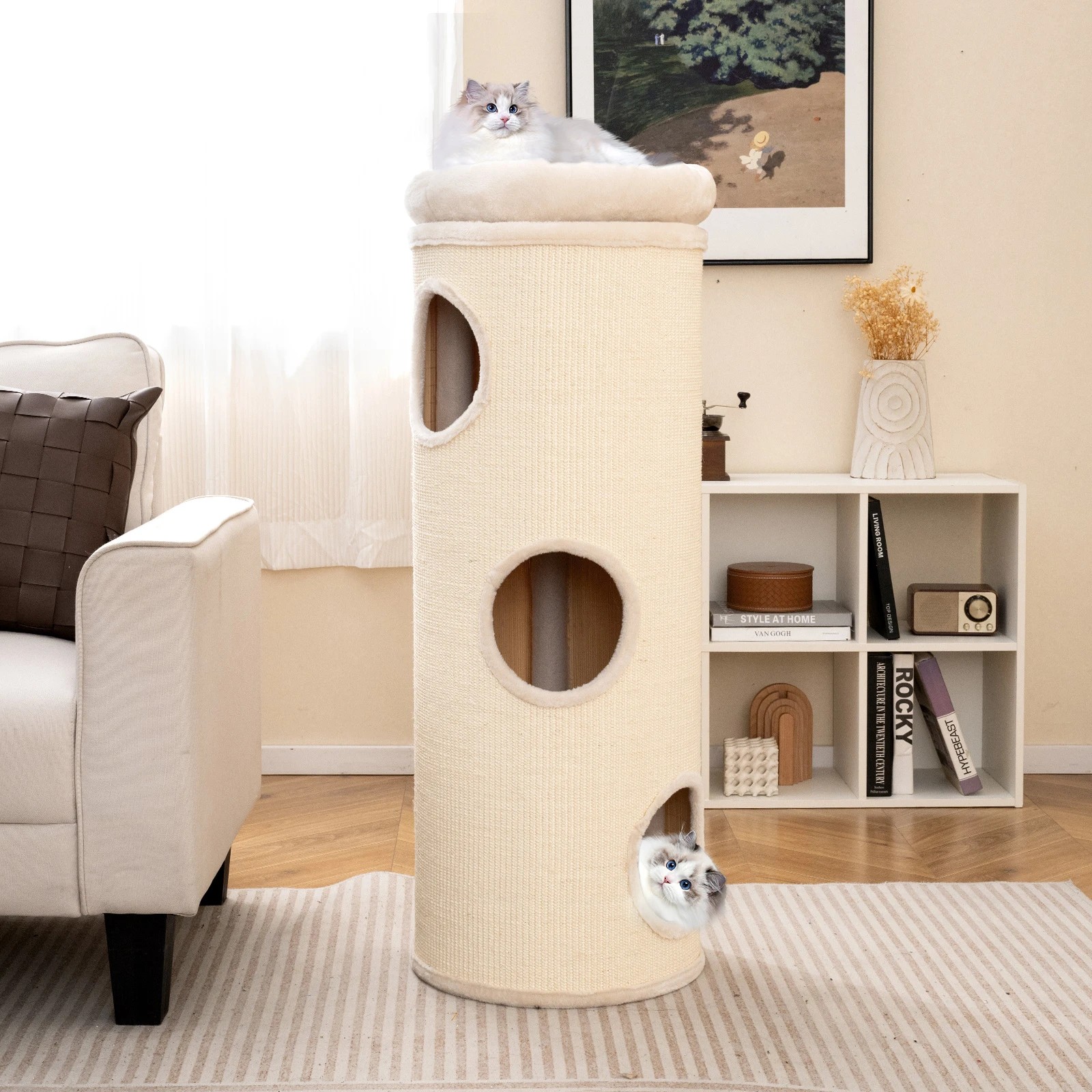 3 Costway 4-Story Cat House 112 cm Elevated Cat Cave Indoor Cat Tree Tower, 3 of 5
