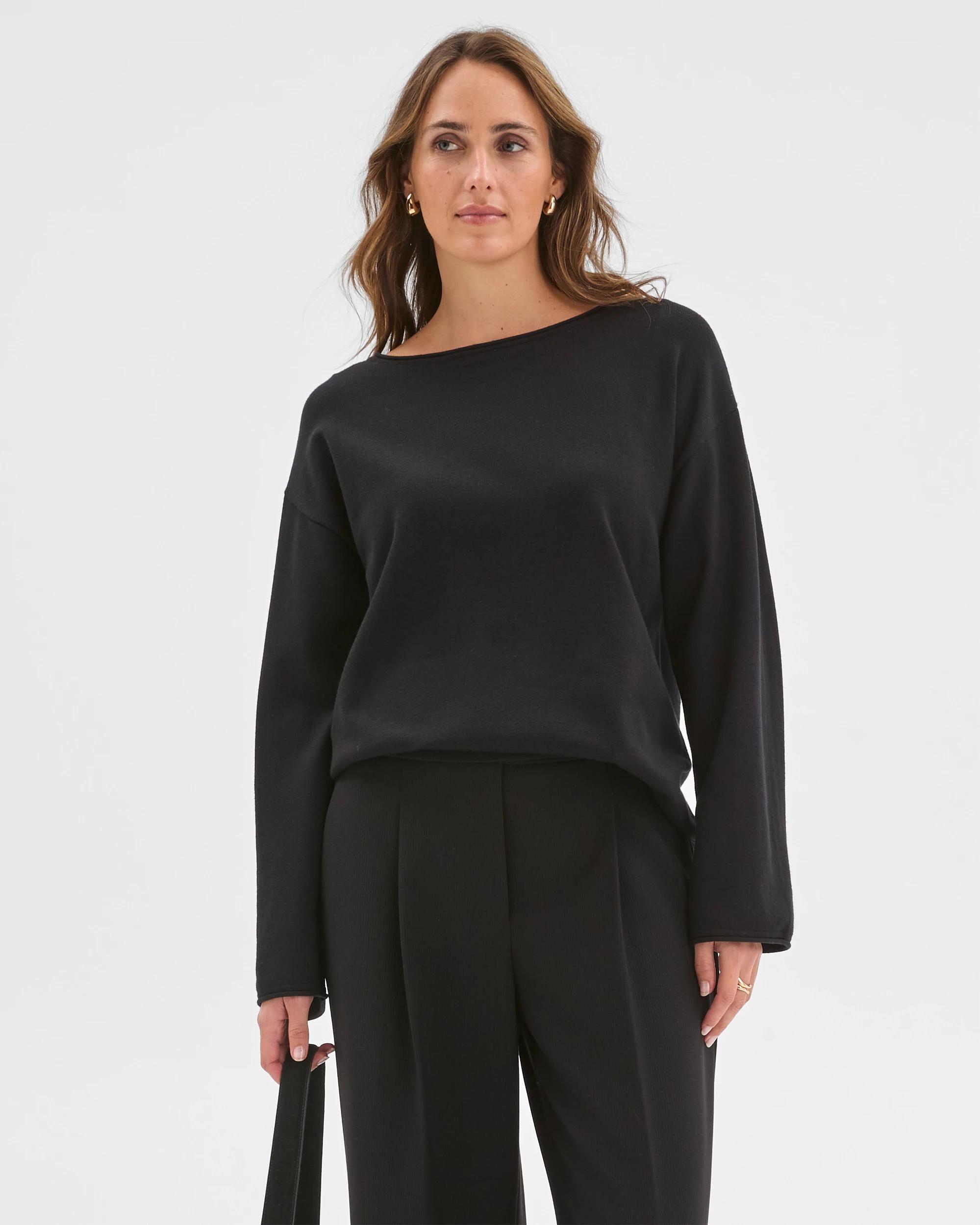 4 Preview Boat Neck Wide Sleeve Knit Jumper BLACK, 4 of 6