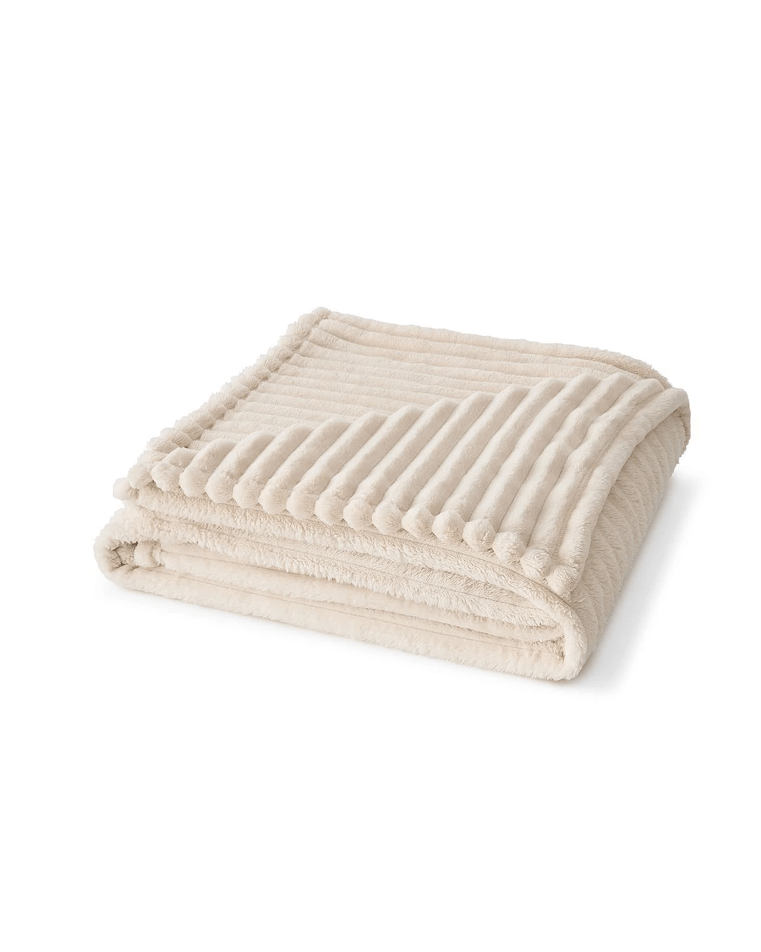 1 Plush Ribbed Blanket - Queen/King Bed, Ivory, 1 of 6