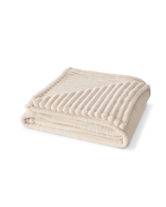 Plush Ribbed Blanket - Queen/King Bed, Ivory