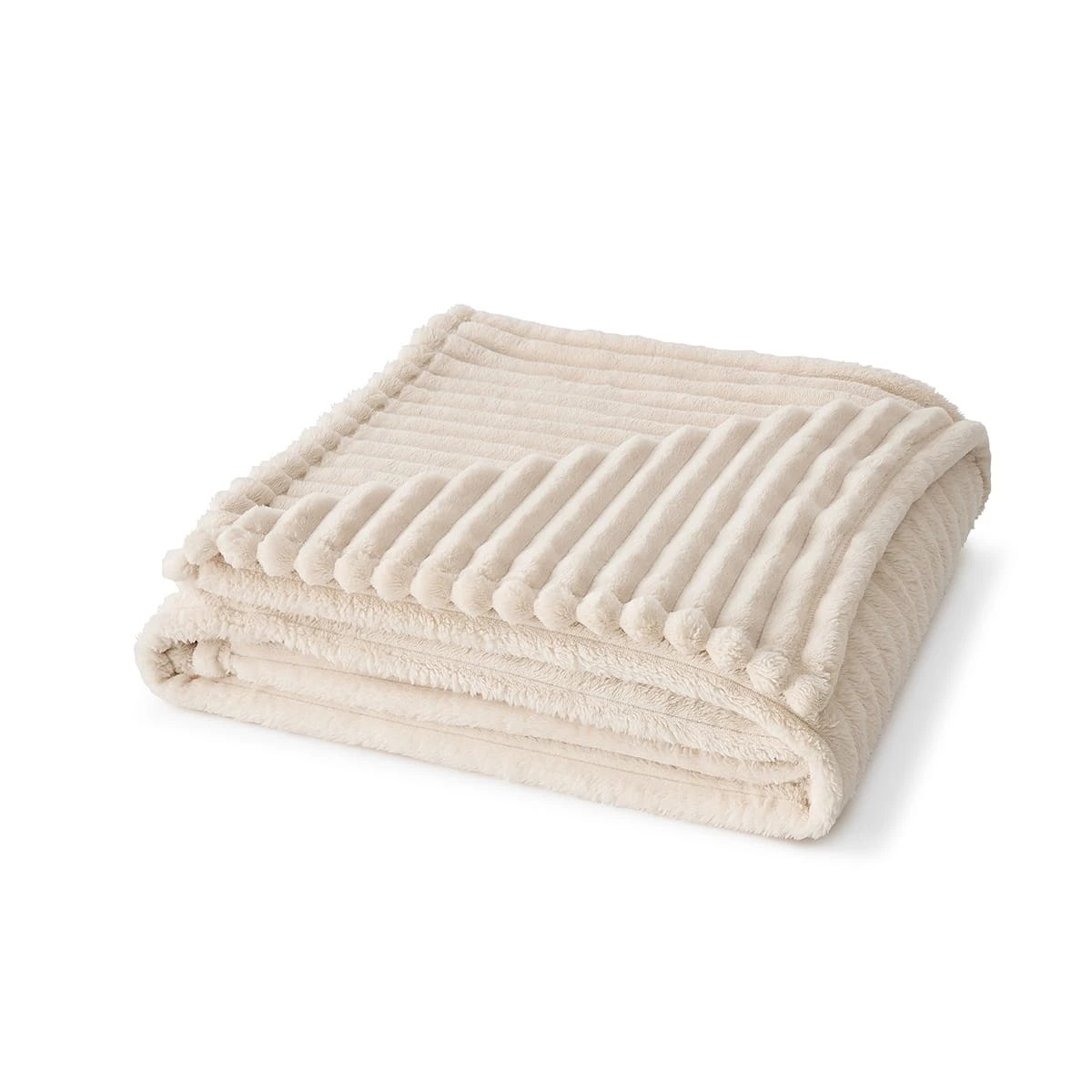 1 Plush Ribbed Blanket - Queen/King Bed, Ivory, 1 of 6