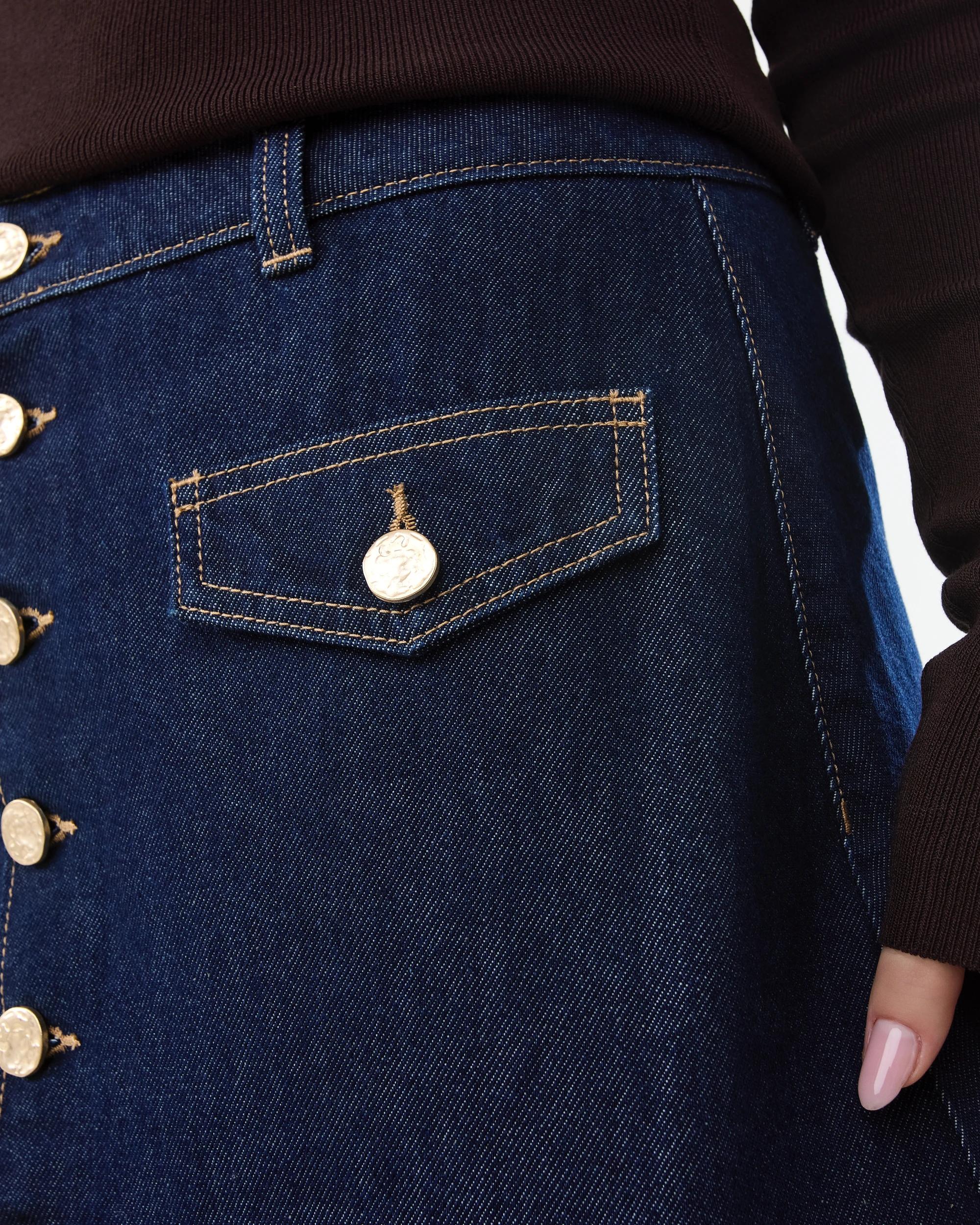 5 Denim Button Mini Skirt Indigo Wsh, 5 of 8