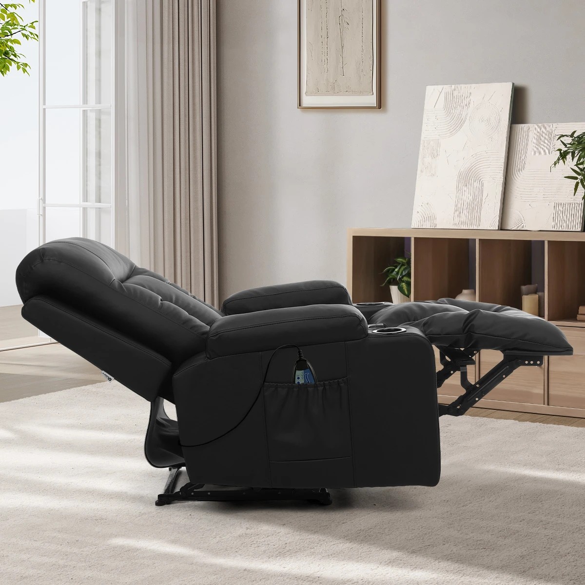 4 Oikiture Recliner Chair Heated Massage Armchair PU Leather - Black, 4 of 7