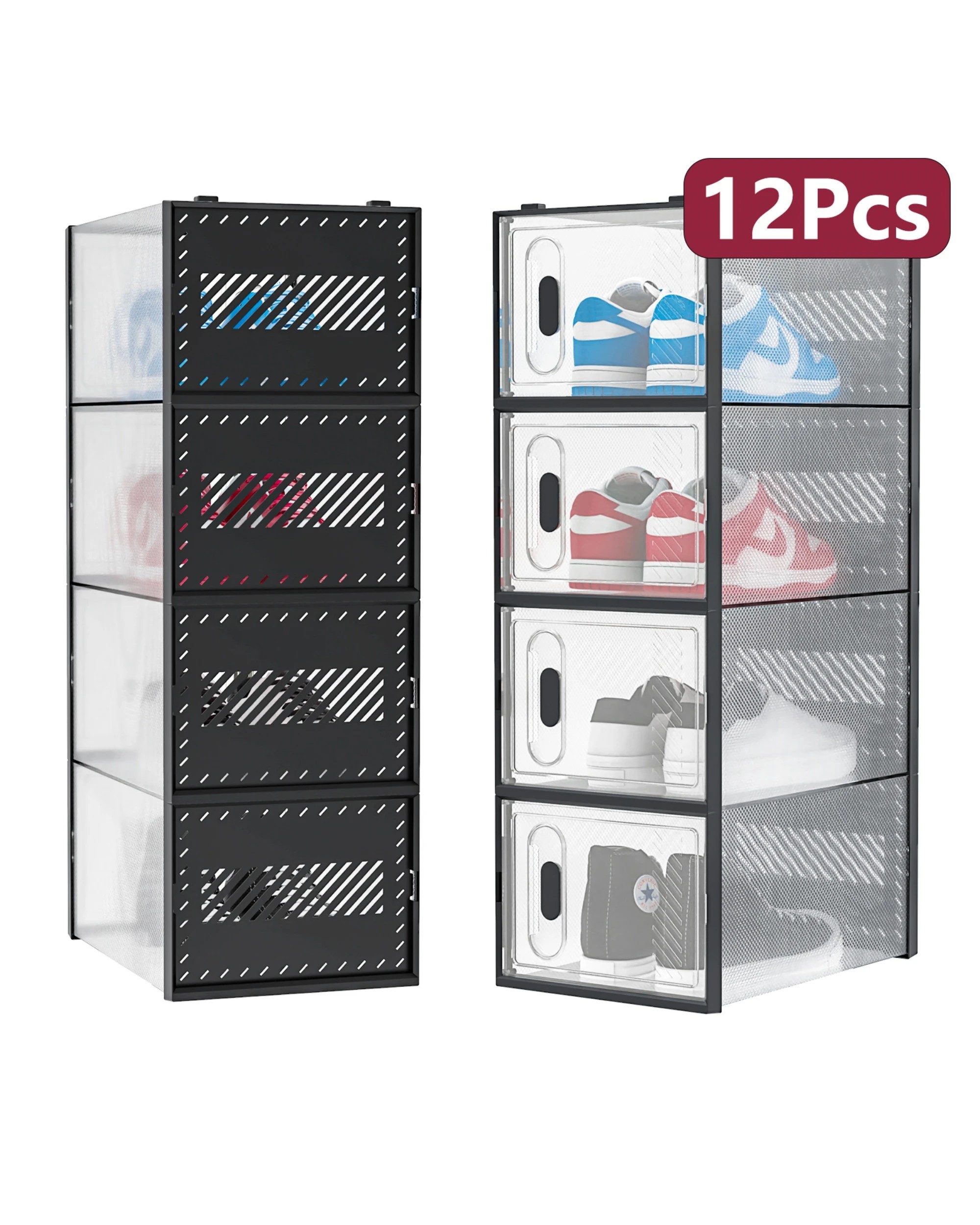 6 Advwin 12Pcs Clear Shoe Storage Case Display Box Stackable Sneaker Rack Aromatic White, 6 of 7