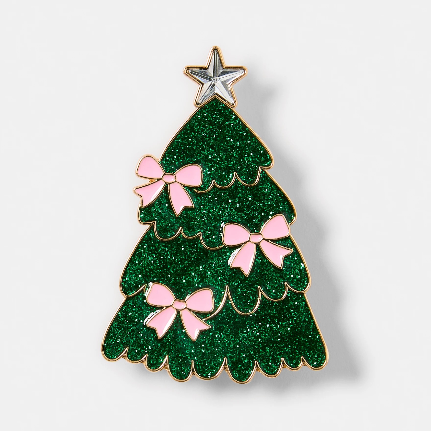1 Christmas Bow Tree Brooch - Green, Pink and Gold Tone, 1 of 6