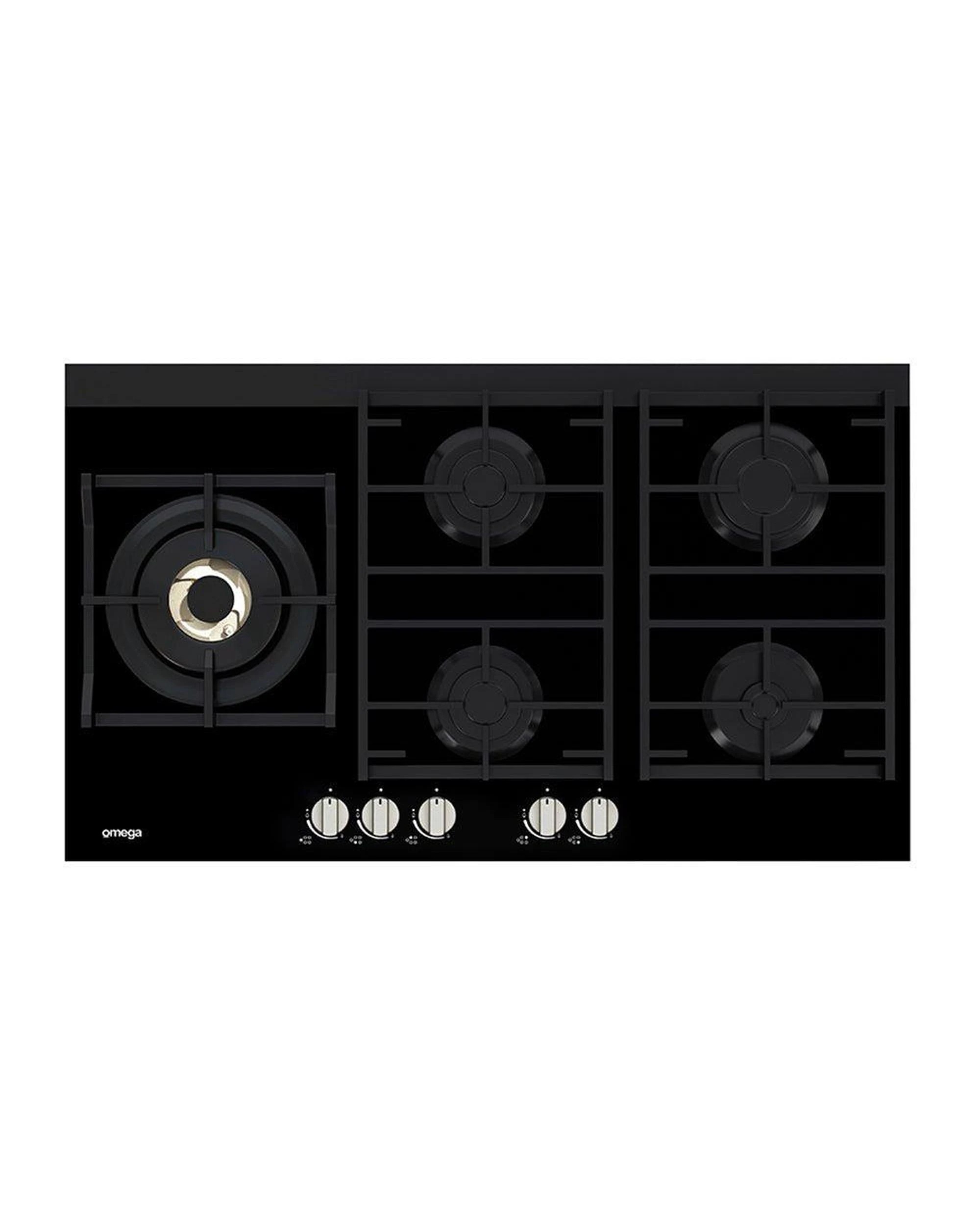 1 Omega OCG95FFX 90cm 5-Burner Gas Cooktop, Stainless Steel - Black Glass - Black, 1 of 1