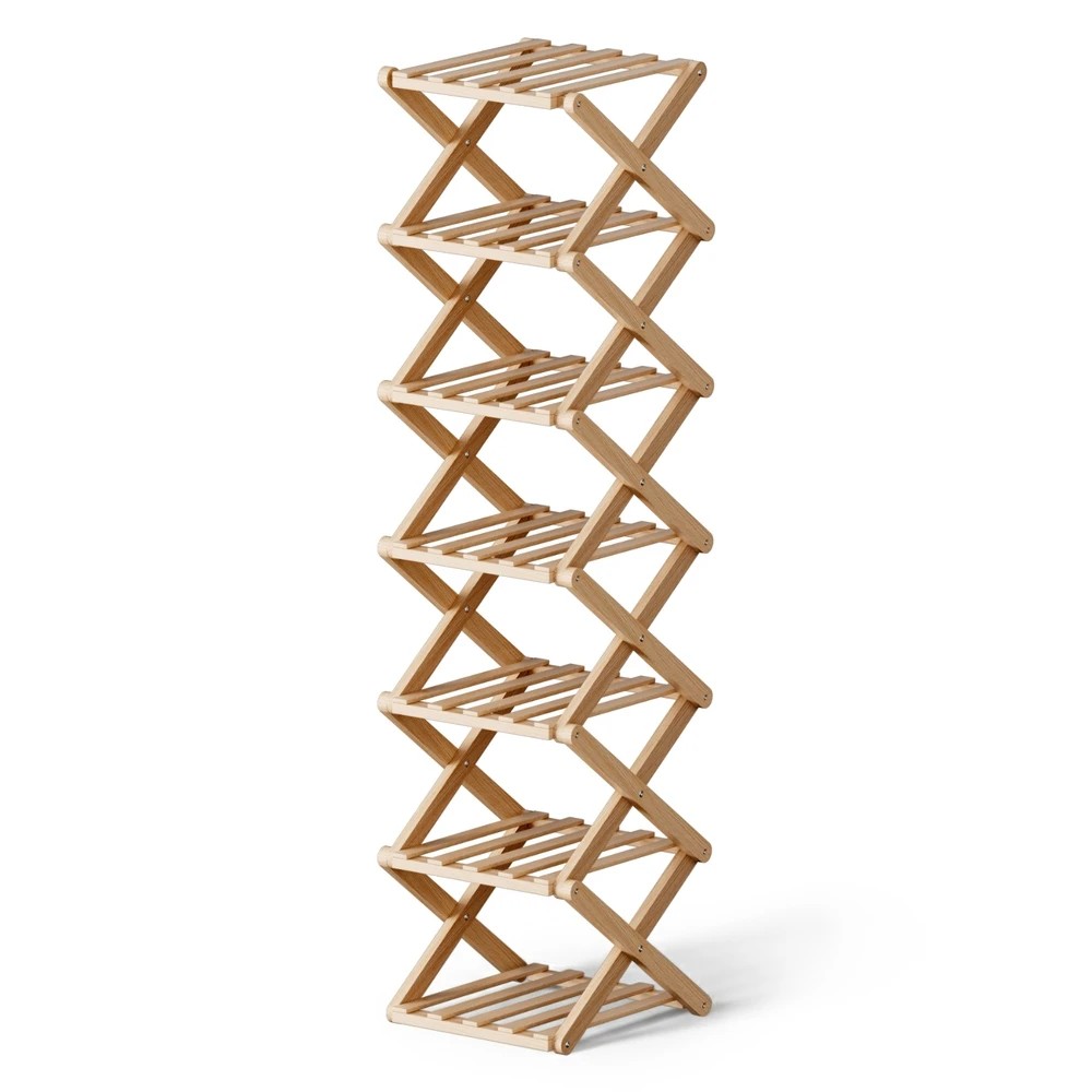 1 Artiss 7 Tier Bamboo Foldable Shoe Rack Organizer - Natural, 1 of 3
