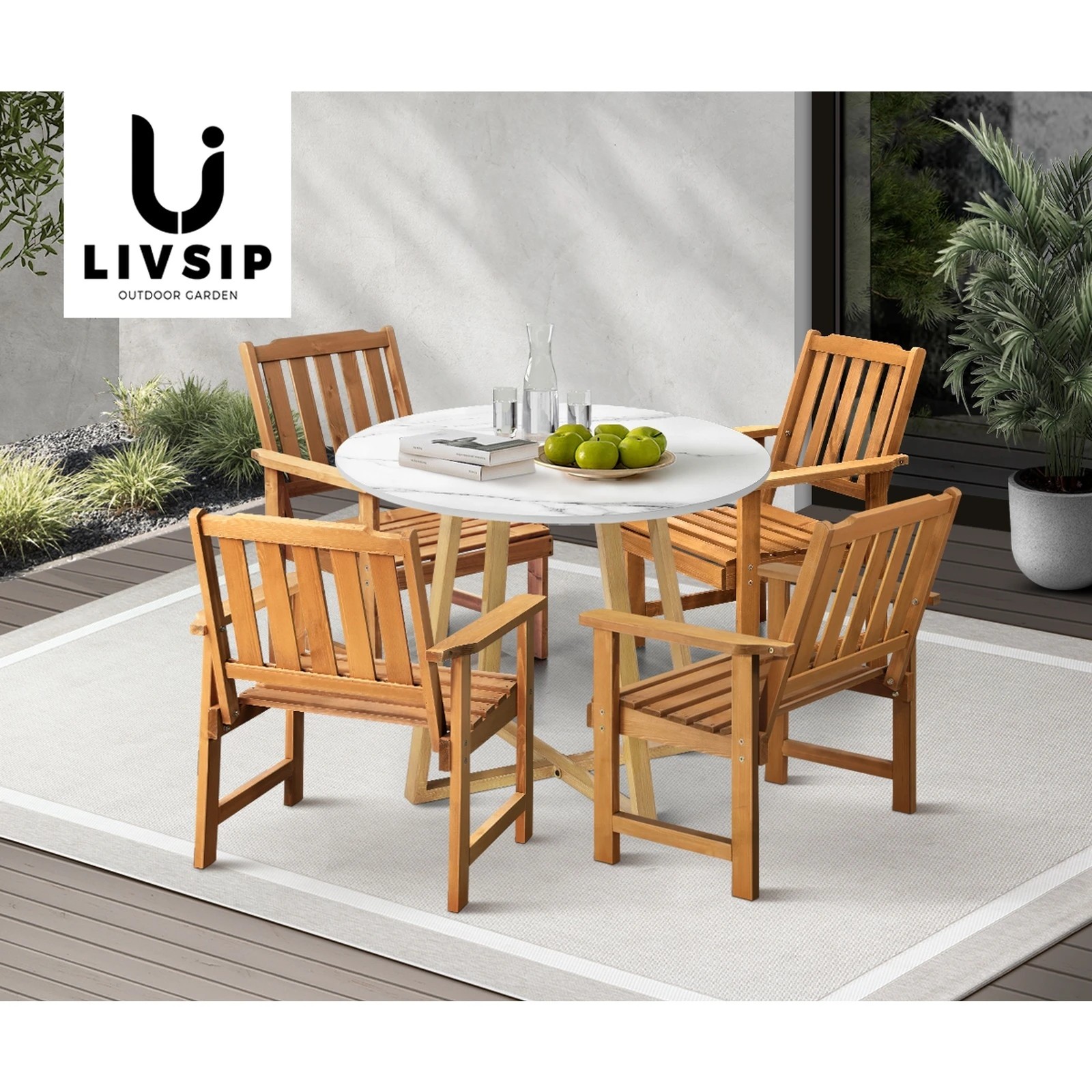 5 Livsip Outdoor Patio Set Solid Wood Chair and Table 5PC Furniture Dining Setting - Multi, 5 of 9