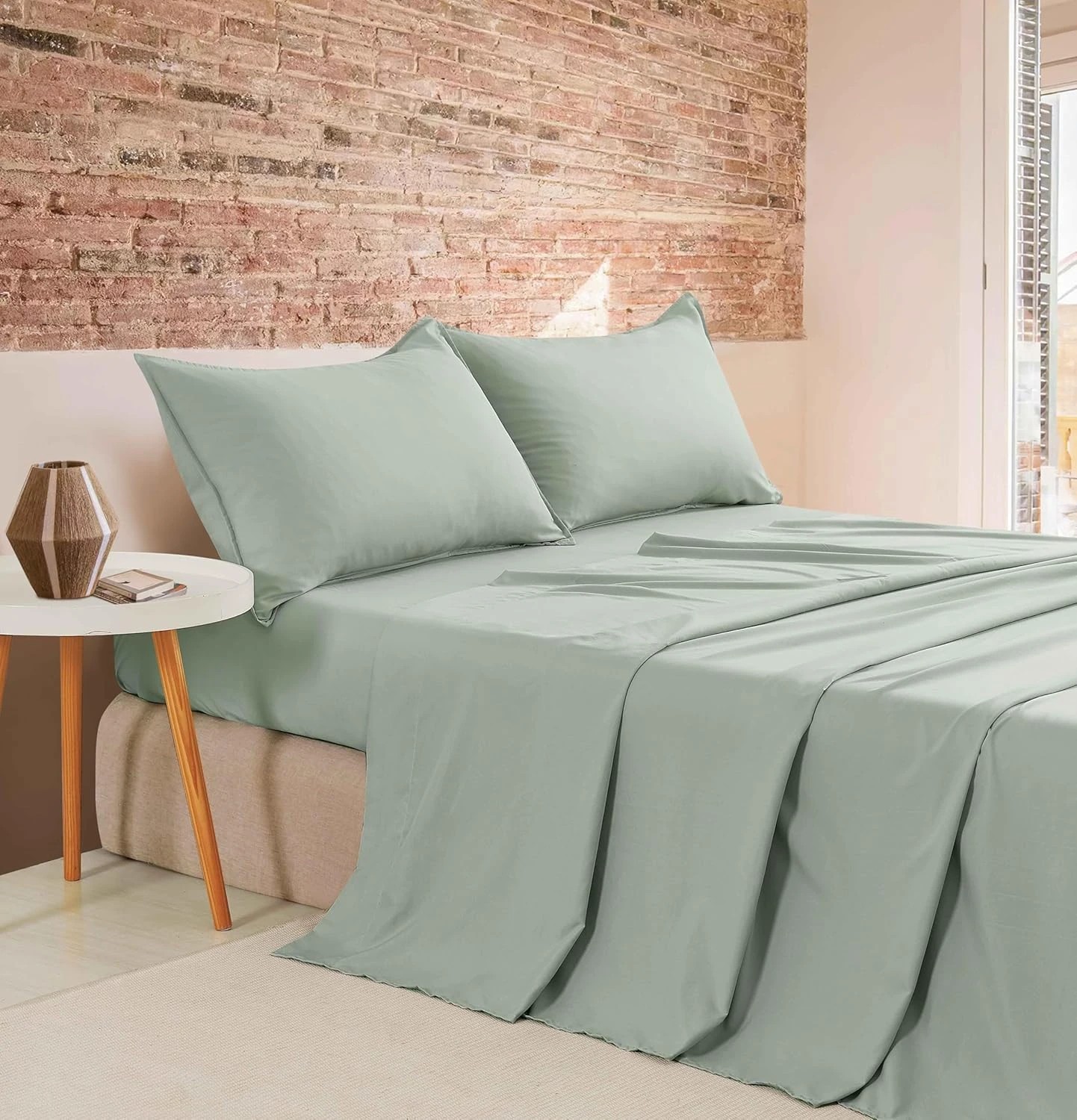 1 CleverPolly 100% Vintage Washed Microfibre Sheet Set - Sage - Single Bed, 1 of 5