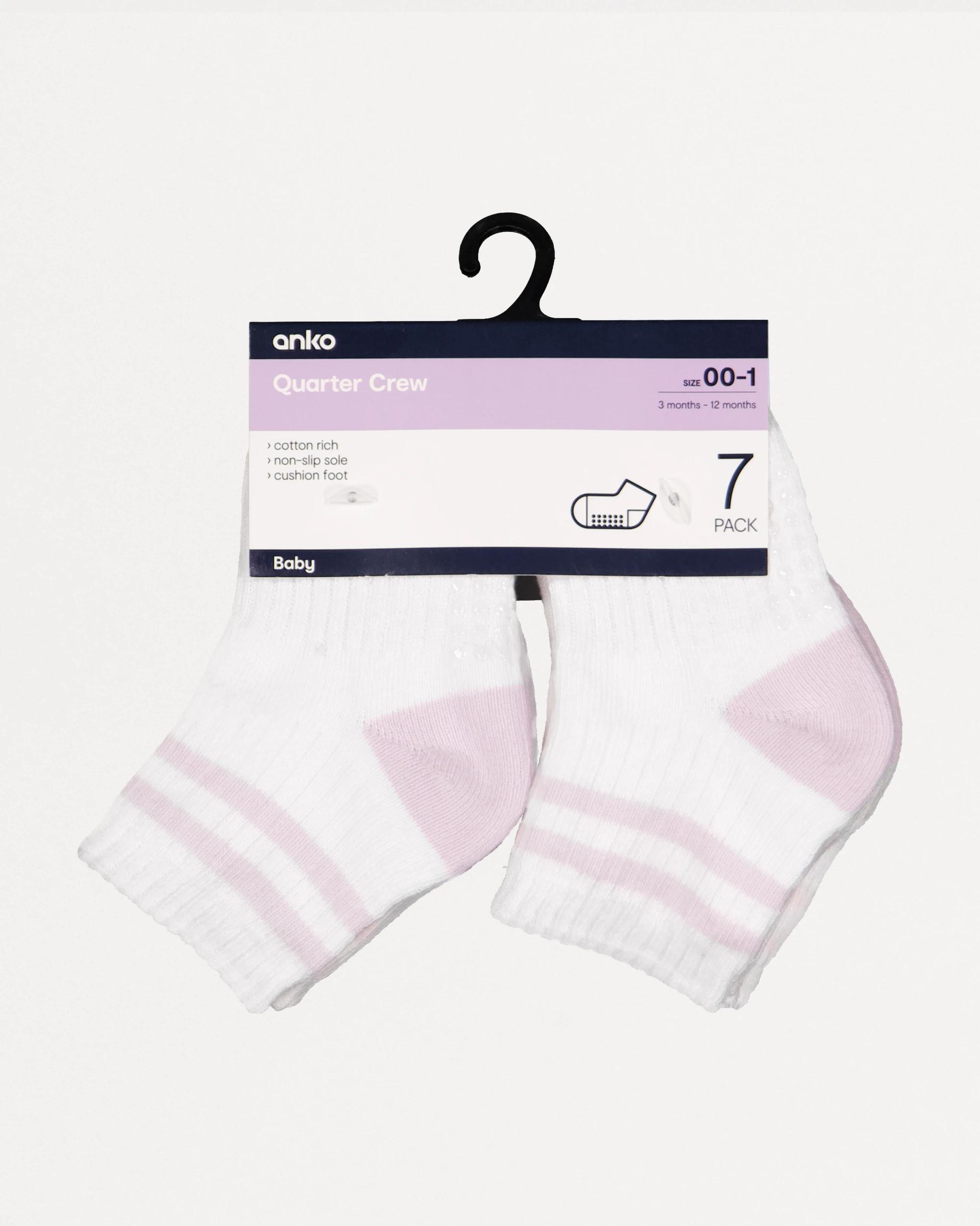 3 7 Pack Sports Quarter Crew Socks SPORTY PINK MULTI PACK, 3 of 3