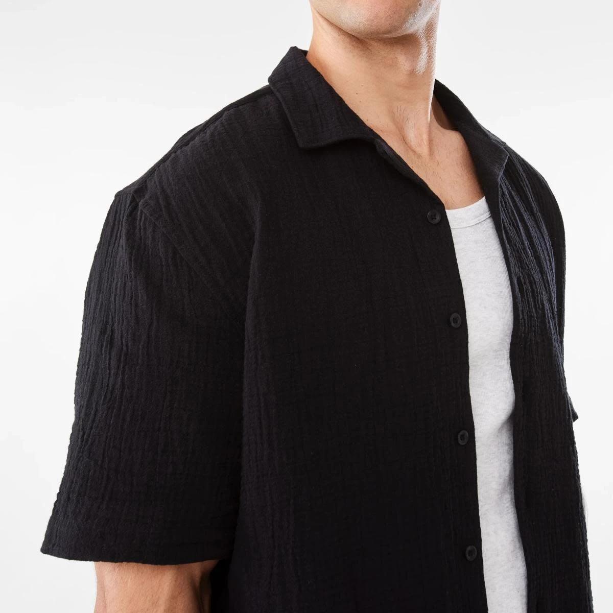 7 Short Sleeve Double Cloth Shirt BLACK, 7 of 7