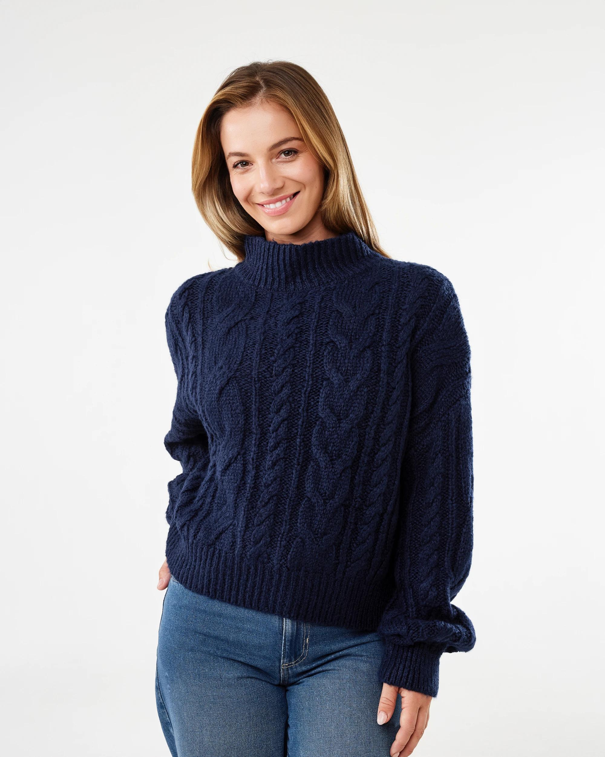 1 Cable Funnel Neck Jumper Blu Pcoat, 1 of 6