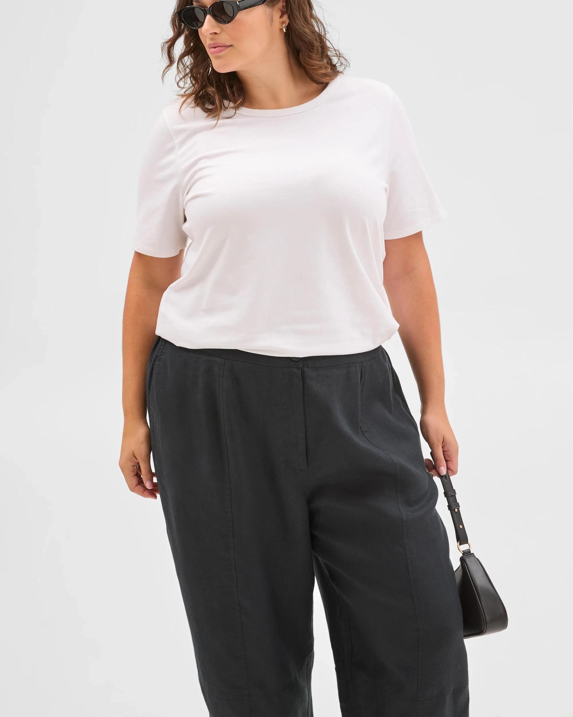 3 Target Curve Plus Size European Linen Barrel Leg Pants FNA BLACK, 3 of 6