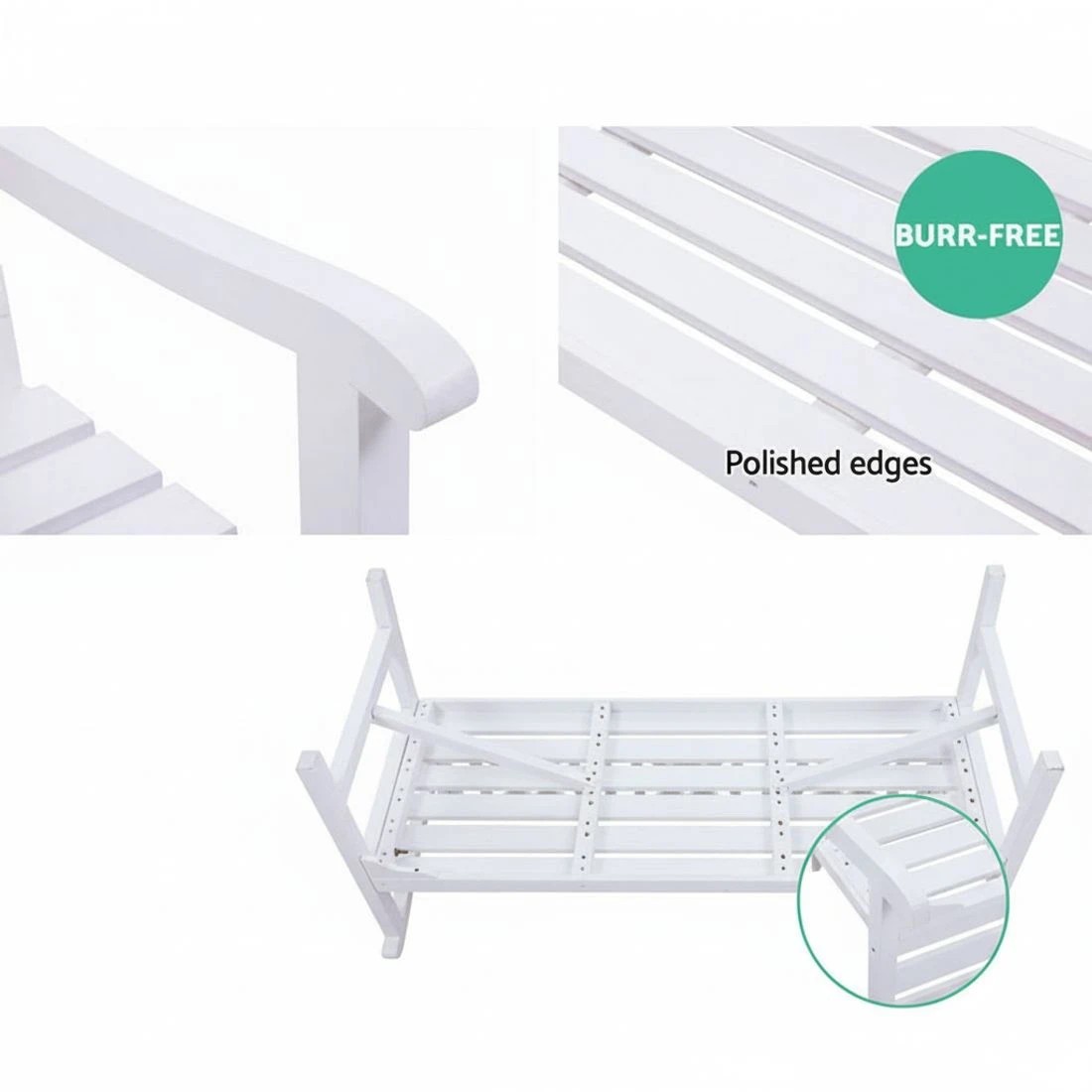 6 Gardeon Outdoor Garden Bench Wooden Chair 3 Seat Patio Furniture Lounge - White, 6 of 8