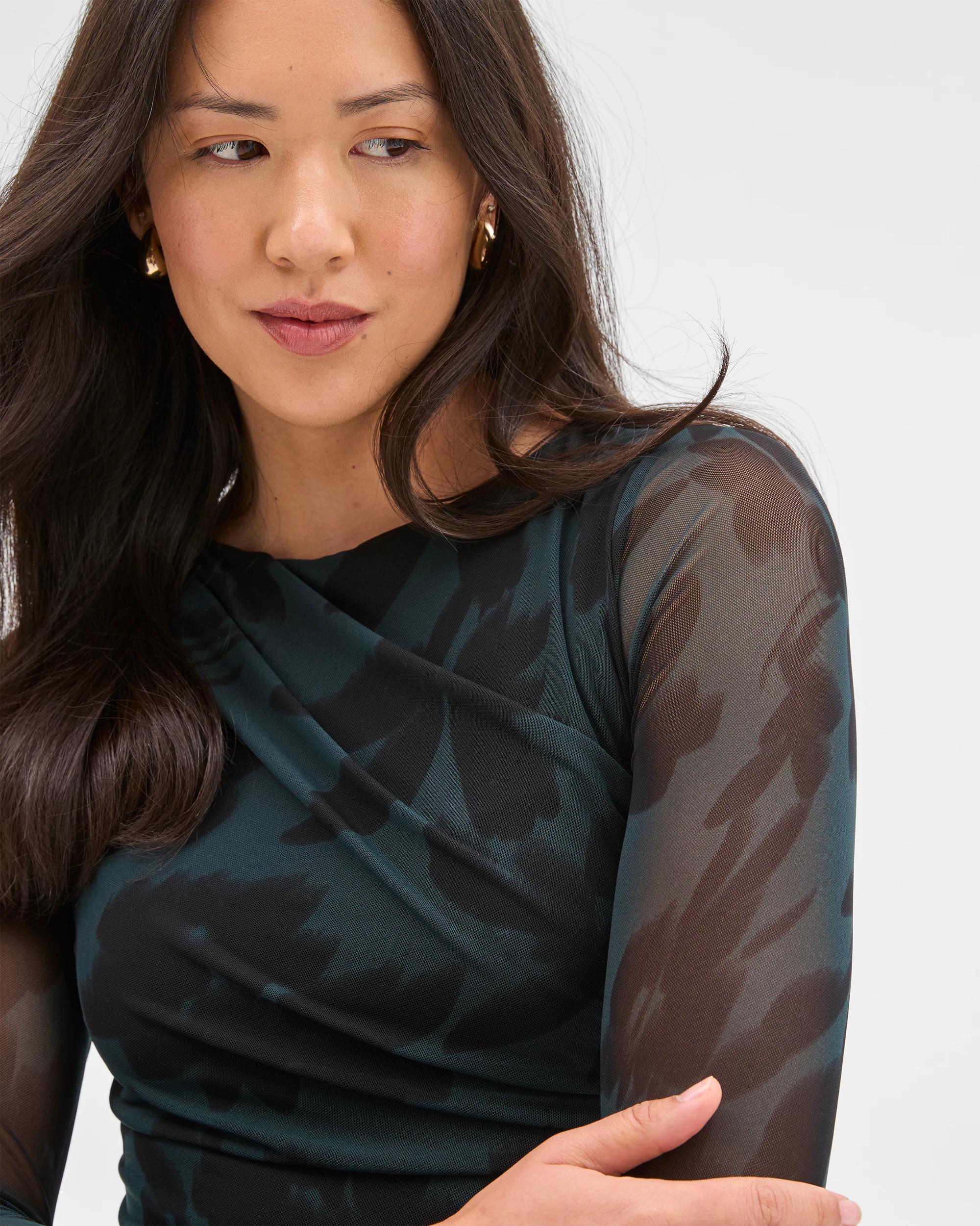 5 Preview Long Sleeve Mesh Midi Dress FLORAL BLUR, 5 of 6