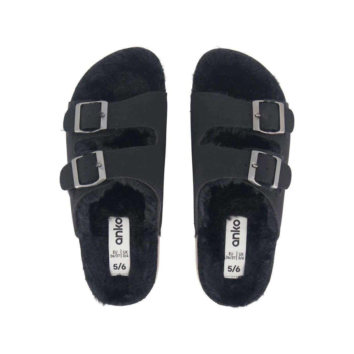 2 Lined Two Band Footbed Slides BLACK, 2 of 3