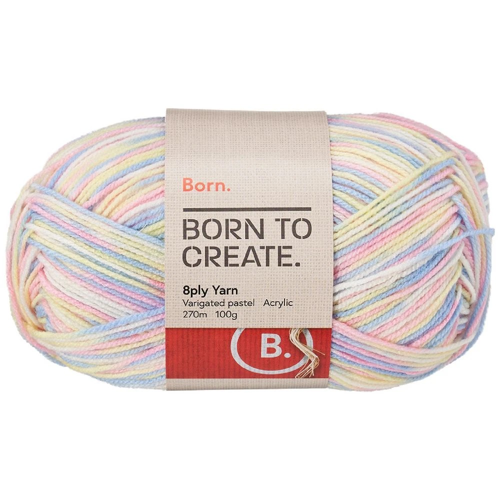1 Born 8 Ply Acrylic Yarn 100g Varigated Pastel, 1 of 3