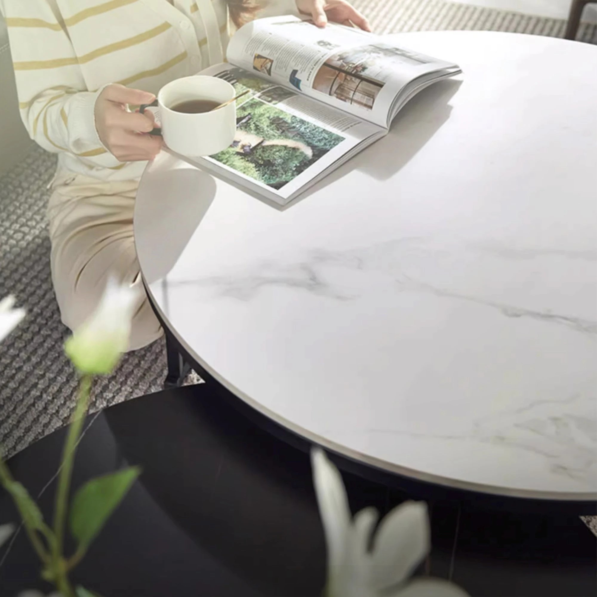 9 Foret Coffee Table 80cm Side Tables 2pc Set Tea Marble Look Tempered Glass Top, 9 of 9