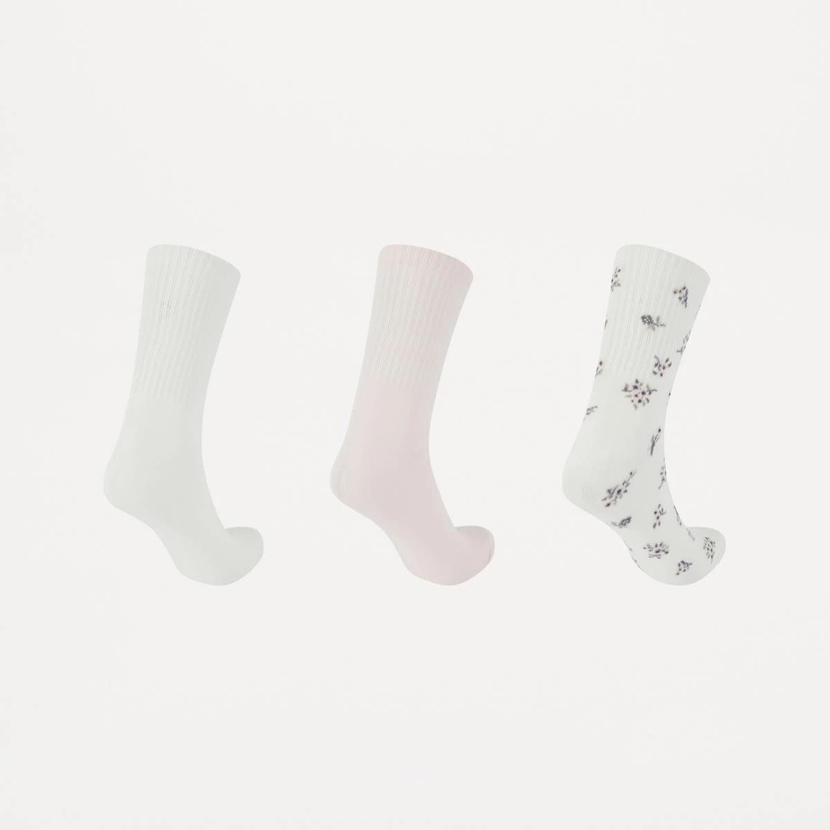 2 3 Pack Rib Quarter Crew Socks FLORAL BALLERINA PINK, 2 of 3