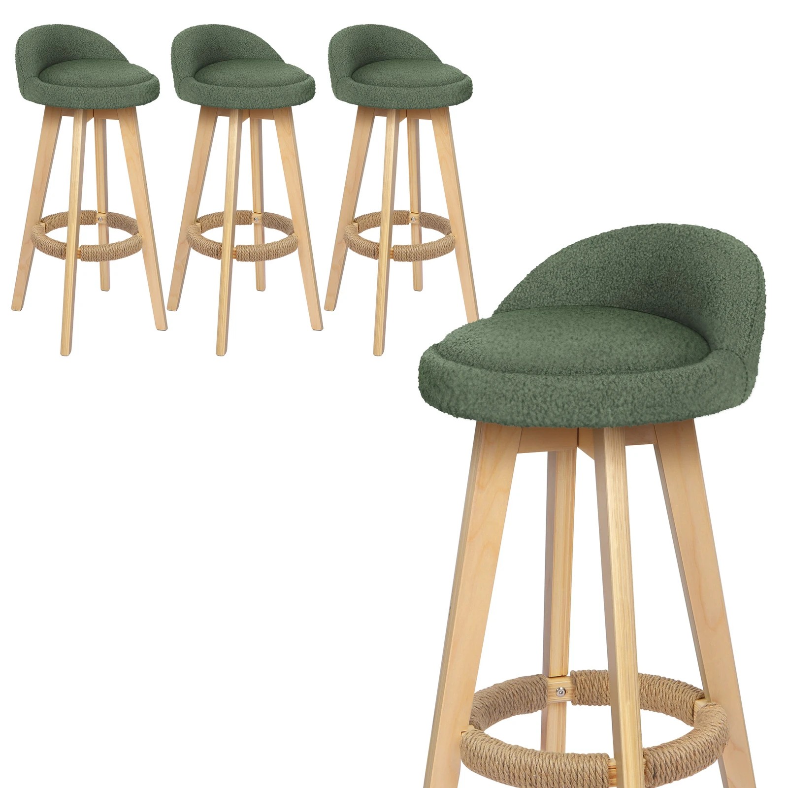 1 Alfordson 4x Kitchen Bar Stools Liam Wooden Swivel Bar Stool Chairs Boucle - Green, 1 of 10