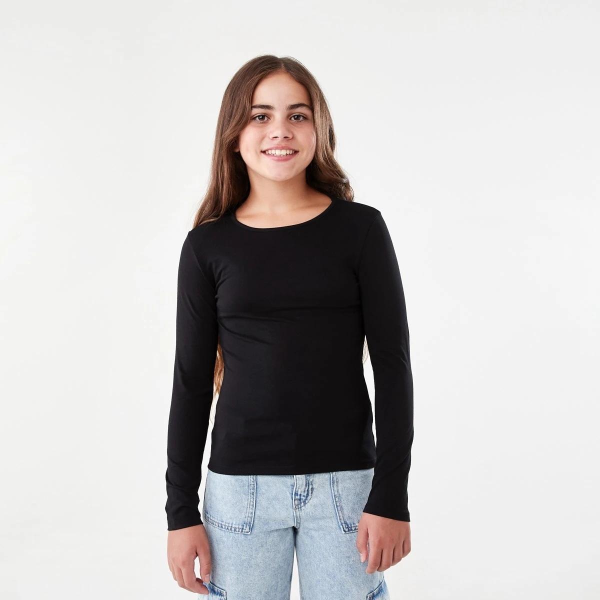 1 Plain Long Sleeve Top Black, 1 of 8