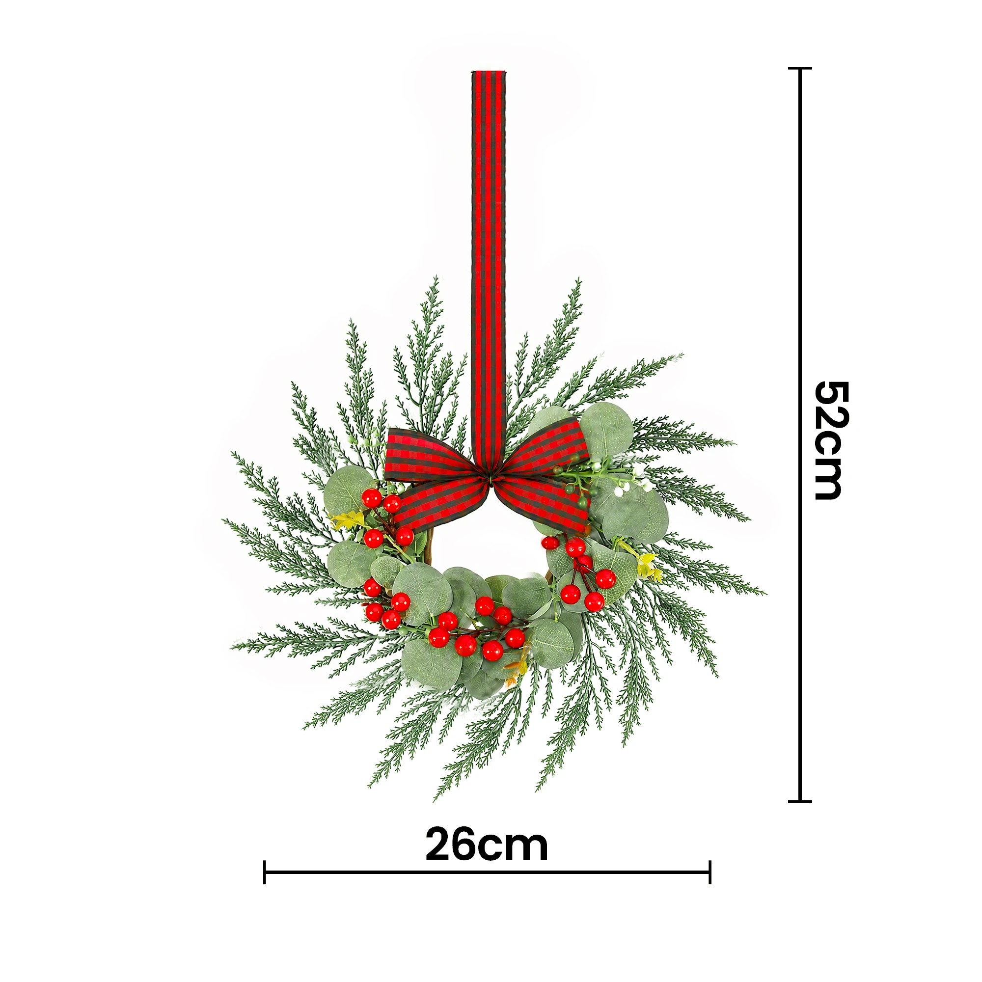 2 Jingle Jollys 6x Christmas Wreath Garland 26cm Wreaths Berries Bow - Green, 2 of 9