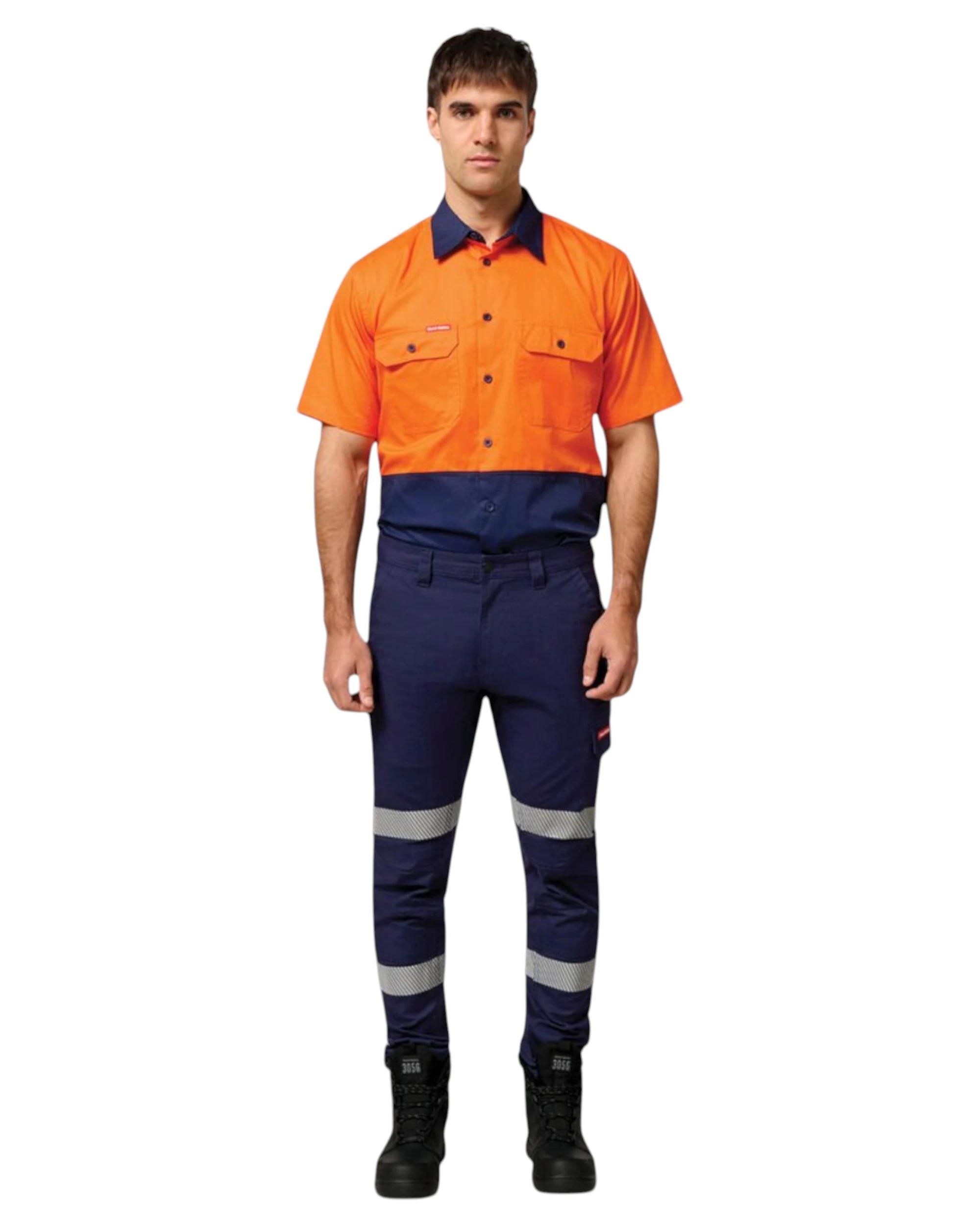 5 Hard Yakka 2 Pack Core Hi Vis 2 Tone Short Sleeve Lightweight Vented Shirt Orange/navy, 5 of 6